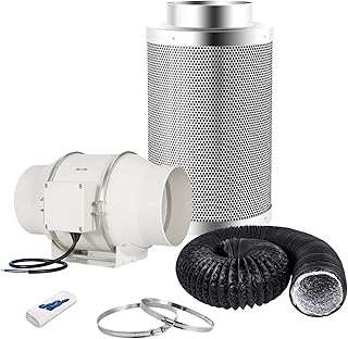 Hon&Guan In-Line wentylator kanałowy zestaw filtrów węglowych do hydroponicznych do uprawy namiot wentylacja z wężem do kanałów, klipsy do rur (hydroponiczne zestawy do uprawy 150 mm)