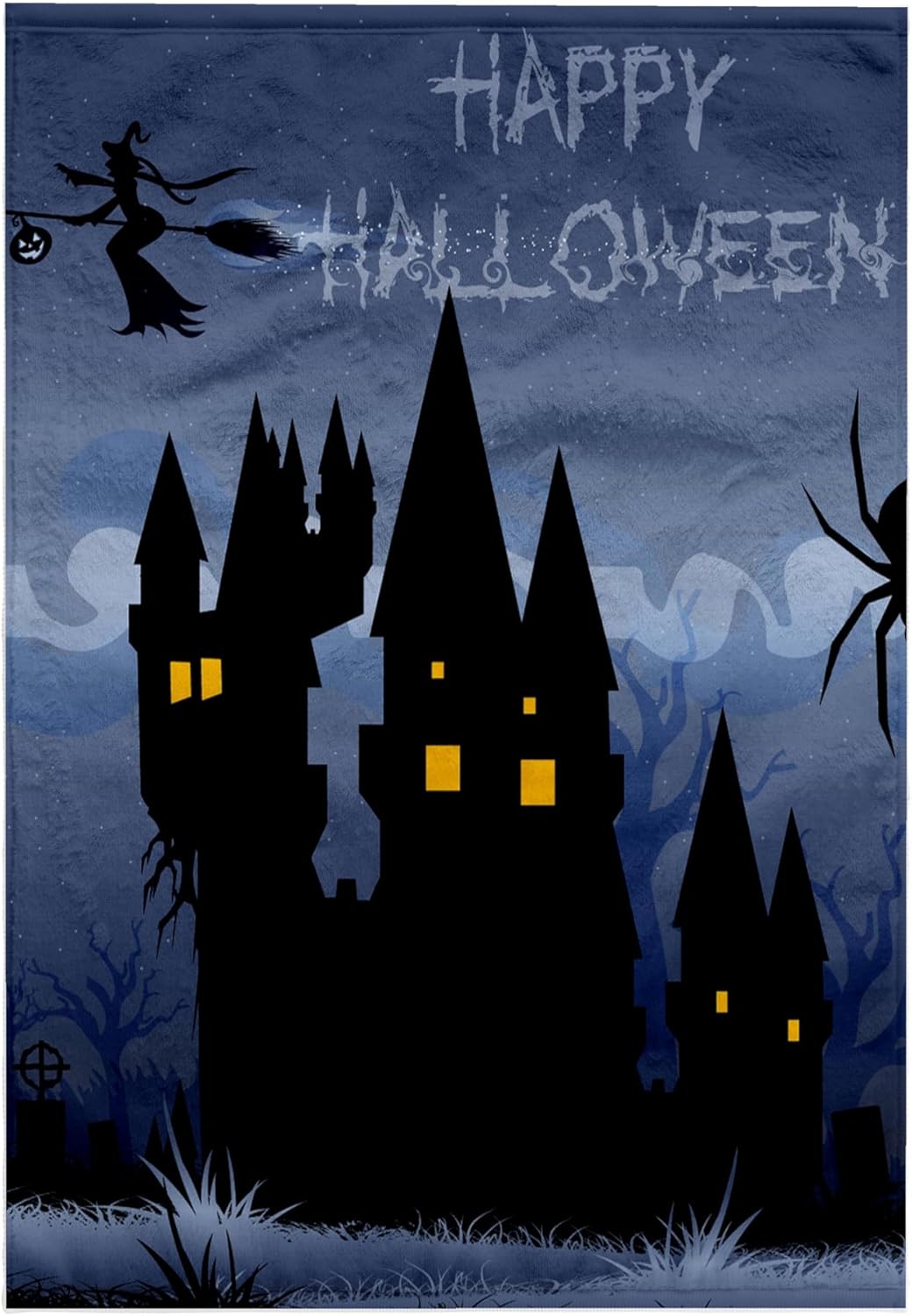 3dRose A Blue Haunted Halloween House with A Flying Witch and The Words Happy Halloween 22x30 Bath Hand Pool Towel