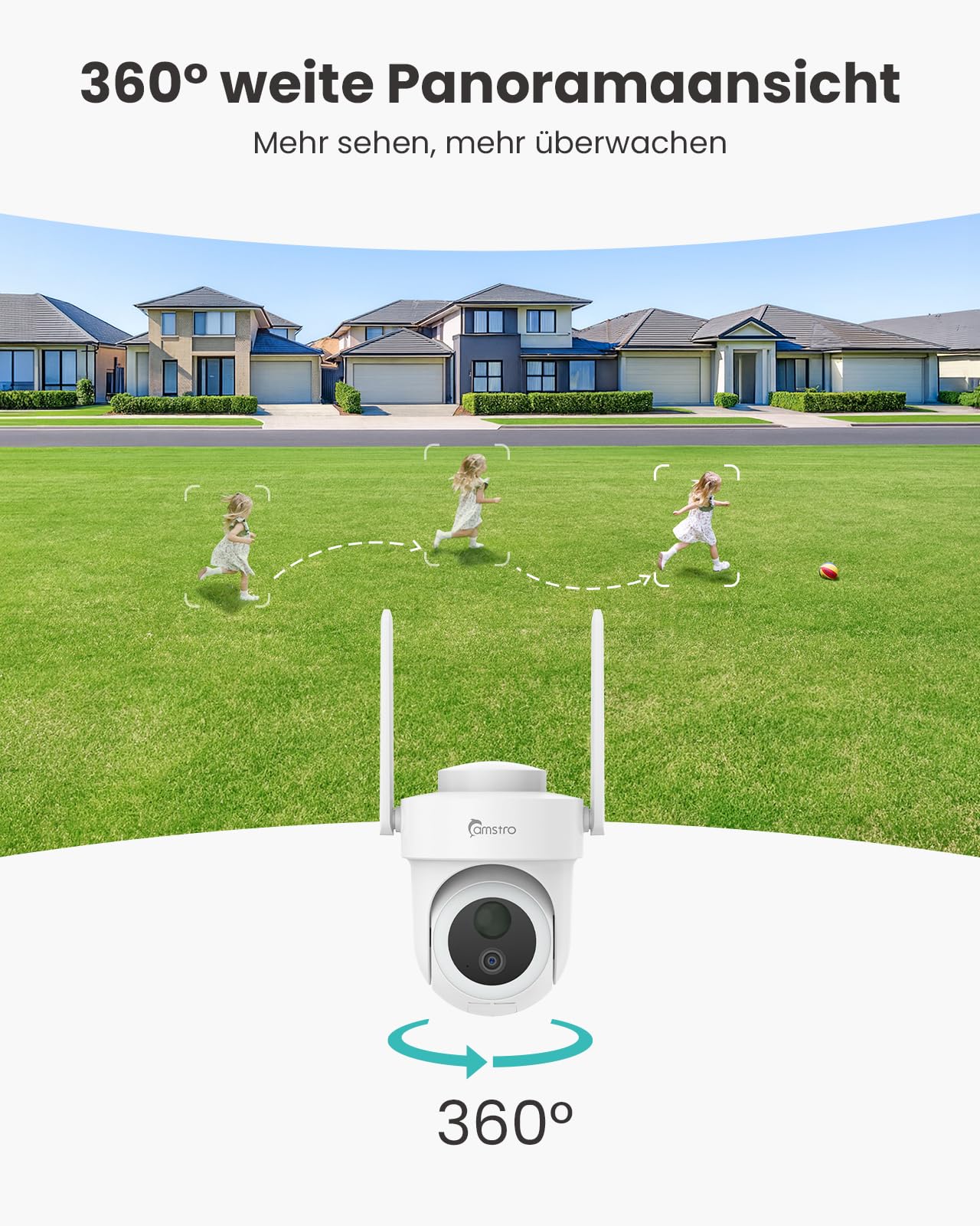 4K Überwachungskamera Aussen Set, 360° Panorama Kabellose Kamera, 2 Cam-Kit & 64GB Lokal Speicher HomeBase, 8MP kabellose mit Intelligente Erkennung, Farb-Nachtsicht, Ohne ABO-Gebühren, IP66