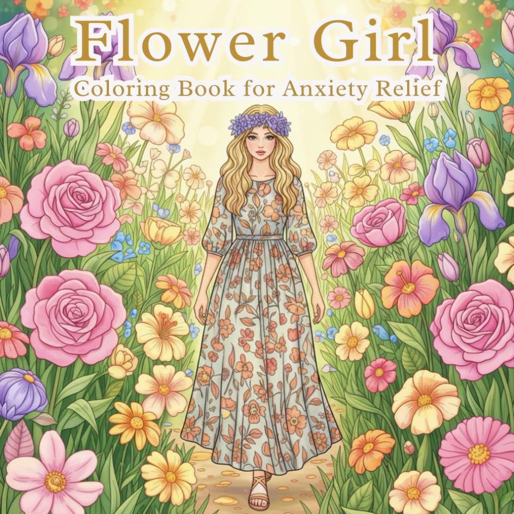 Flower Girl Coloring Book for Anxiety Relief: Elegant Portraits & Intricate Floral Scenes: A Relaxing Adult Coloring Book for Stress Management and Mindful Focus