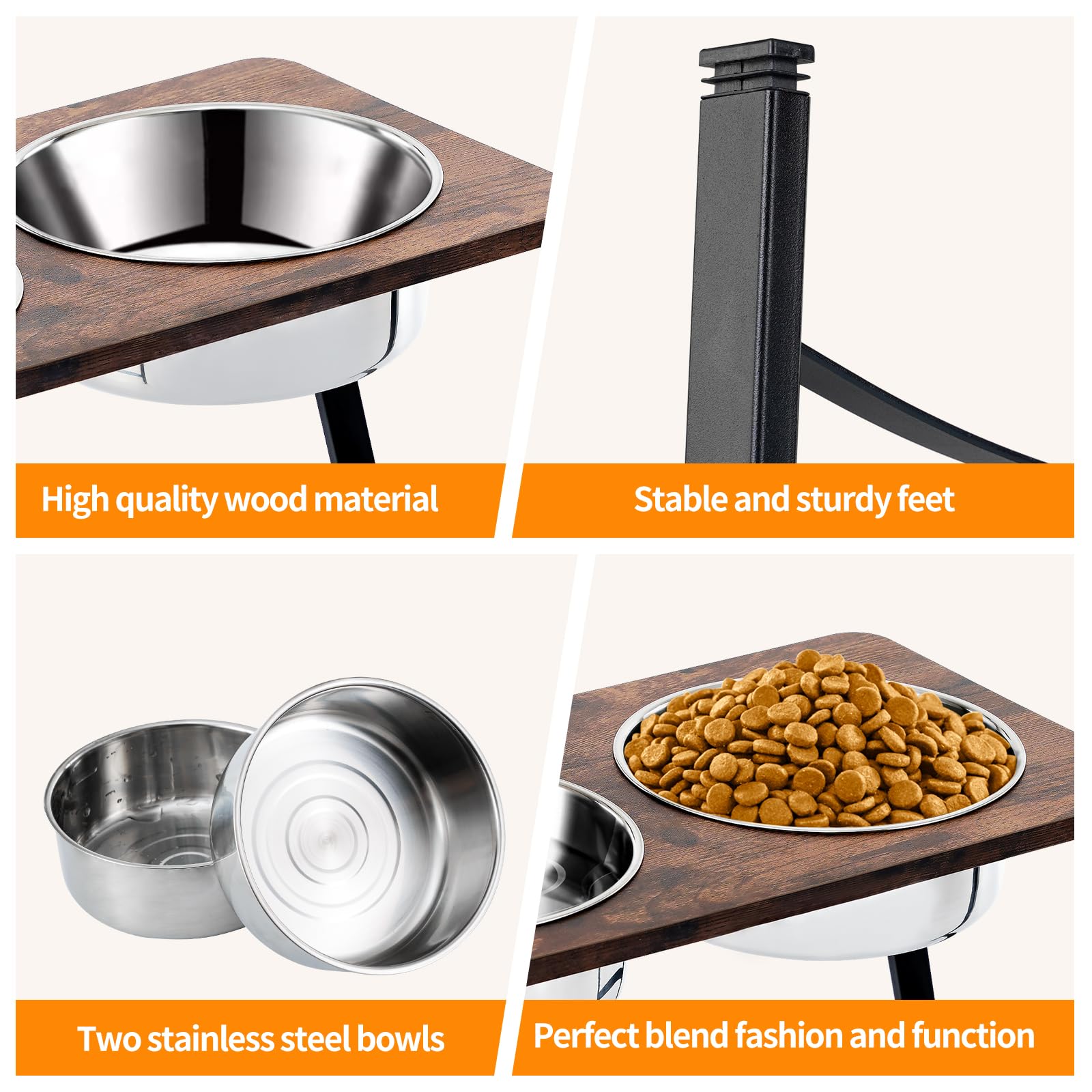 Cuencos elevados de madera para perros grandes y extragrandes, con dos cuencos de acero inoxidable de 3000 ml para alimentos y agua para perros extragrandes, antideslizantes