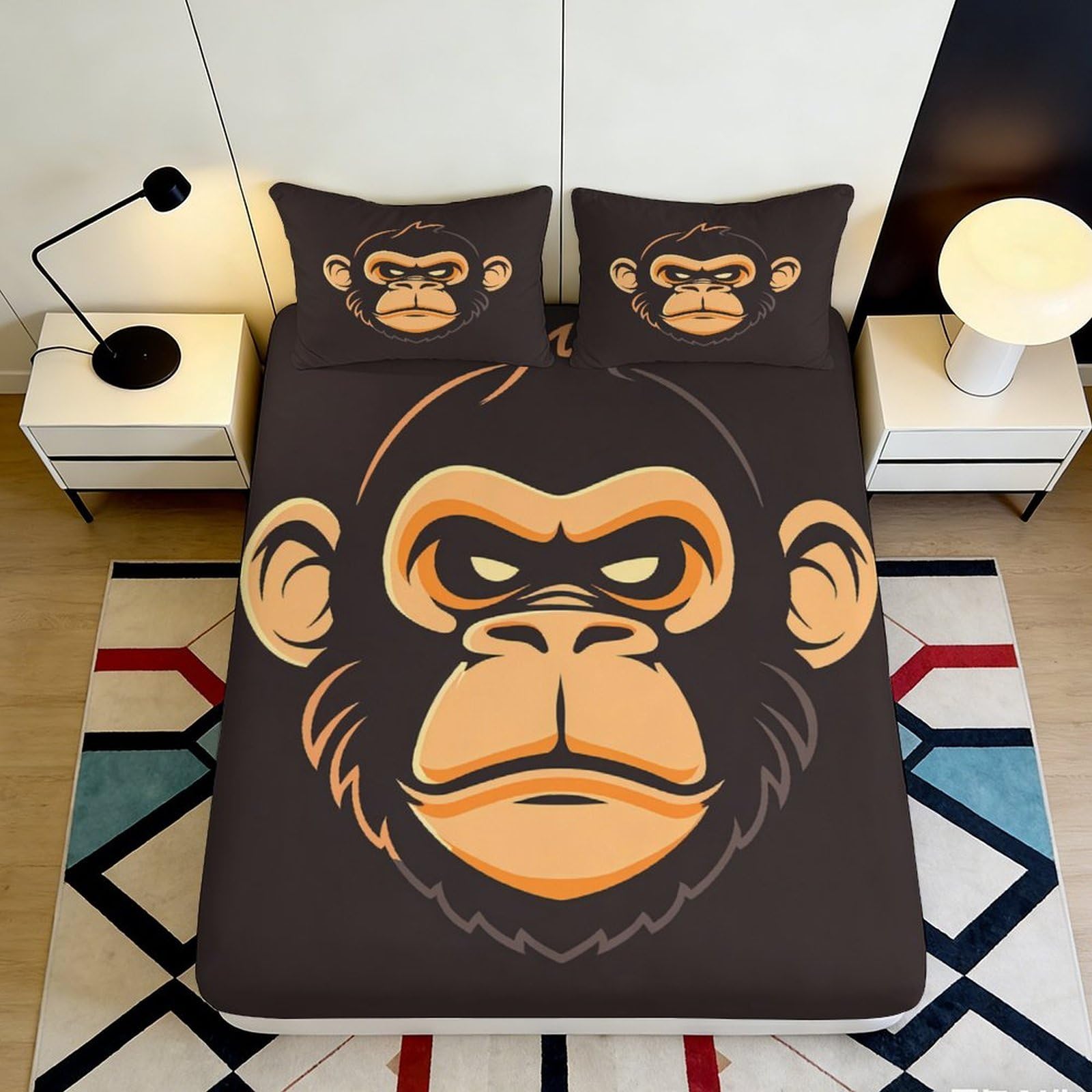 Jqzkxnhpbr Style-7 3D Printed Cartoon Monkey Fitted Sheet Microfiber Soft Anti-Slip Bold Ape Bed Cover For Bedroom Dorm Mattress Protection 90X200x25cm