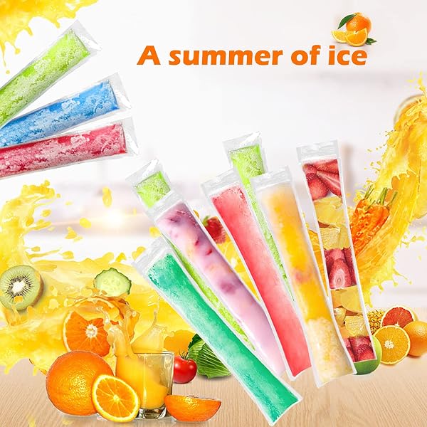 200 Pcs Sacs de Formes de Popsicle Sacs de Pops sans BPA avec un Entonnoir pour Yaourt Bonbons Crème Glacée Party Favors (5 x 22 cm) - 5