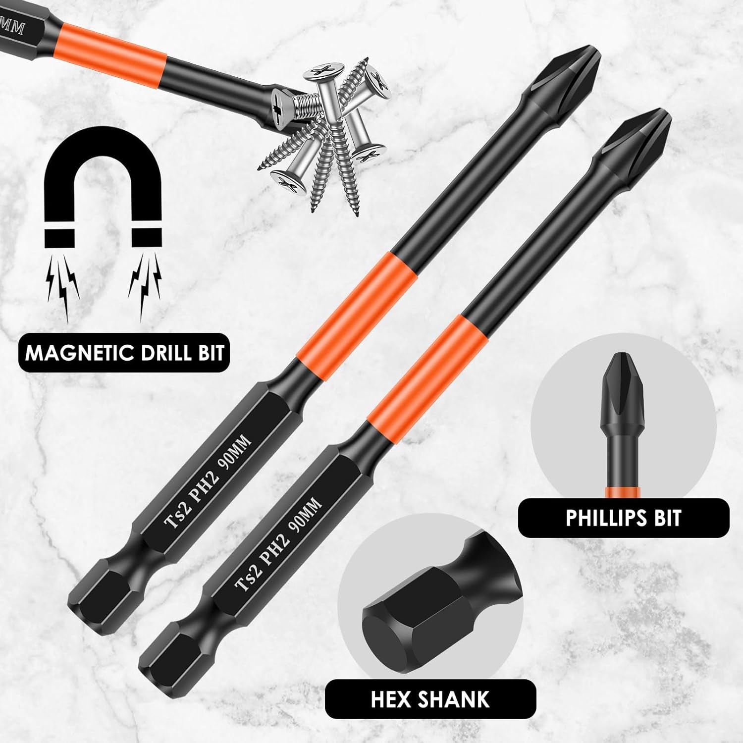 10Pcs Screwdriver Bit Set Anti - Slip Magnetic Drive Bit Set High Torque Cross Slot 1/4 Inch Hex Shank Drill for Electric Screwdriver Impact Drill Tool