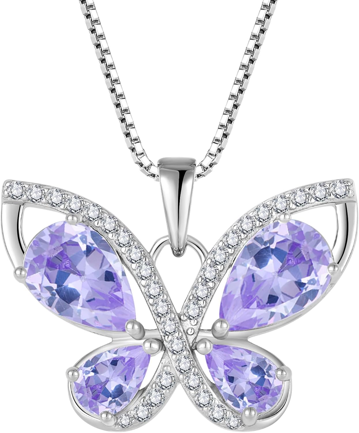 Blaniy Butterfly Necklace for Women 925 Sterling Silver Birthstone Pendant Created Gemstone Jewelry Gifts for Her