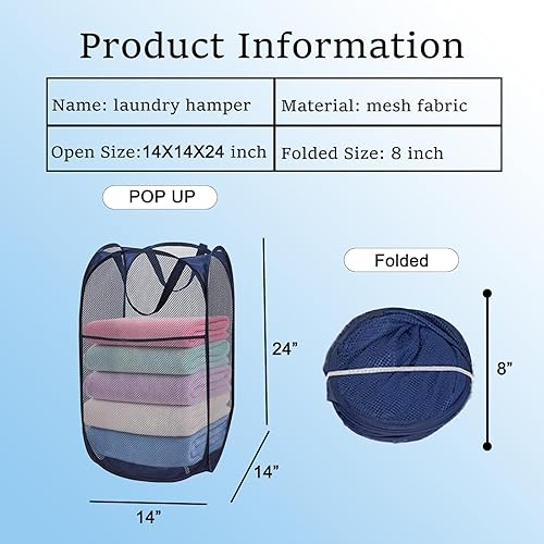 Miniatura 5 de Cestas plegables de malla para la ropa sucia, cesta portátil para ropa sucia, cestas de almacenamiento plegables (azul, paquete de 2)