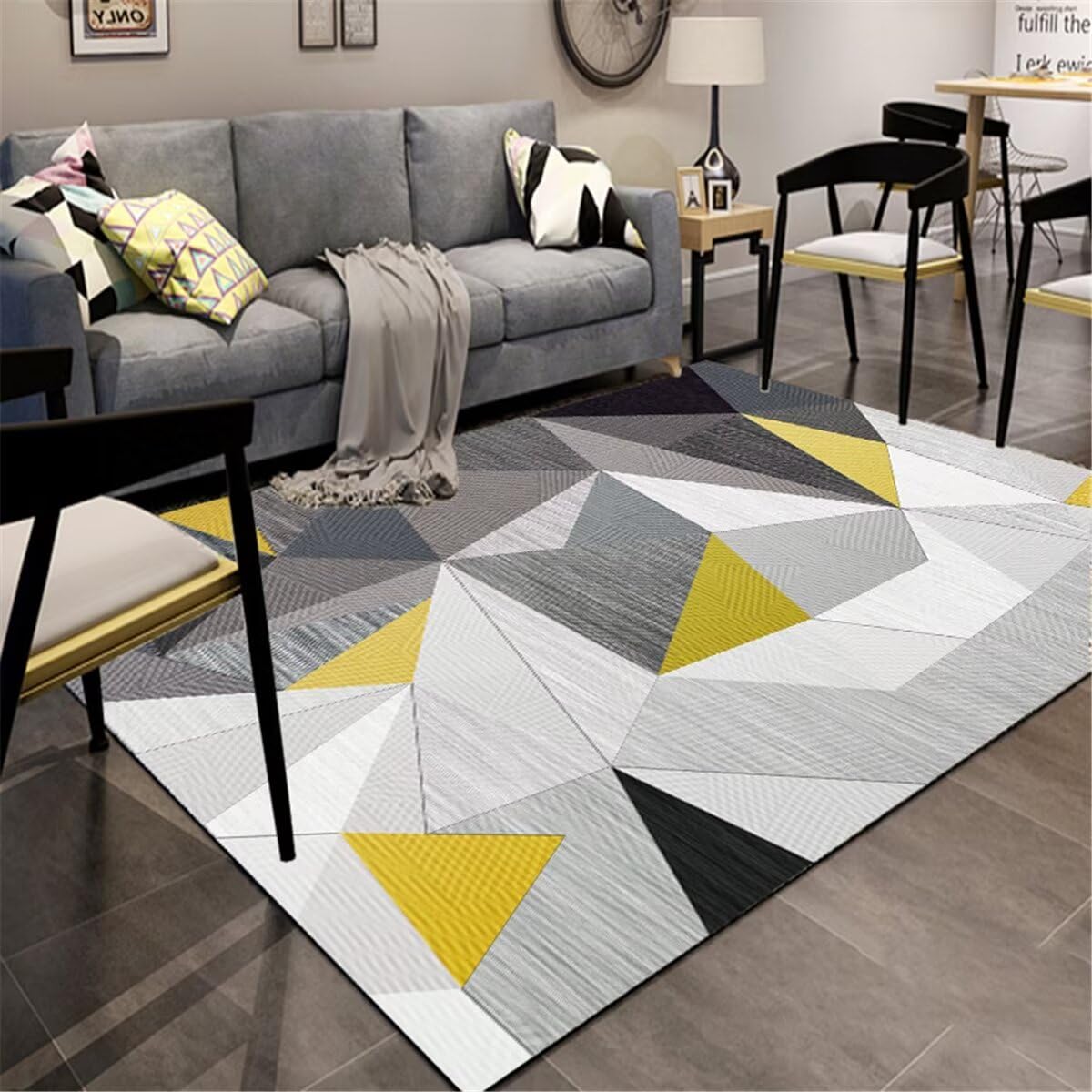 Tapis de chambre design minimaliste gris jaune idéal pour l'éveil de bébé au salon