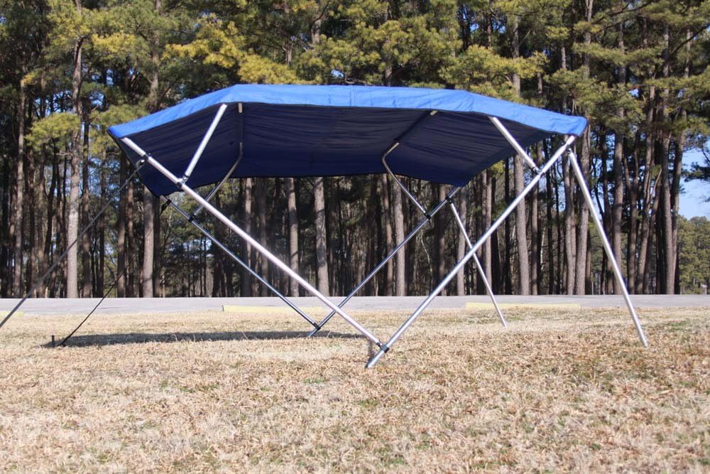 Vortex Direct Royal Blue Fabric 4 Bow Bimini Top 10' Long, 97-103" Wide, 54" High, Complete Kit, Frame, Canopy, and Hardware