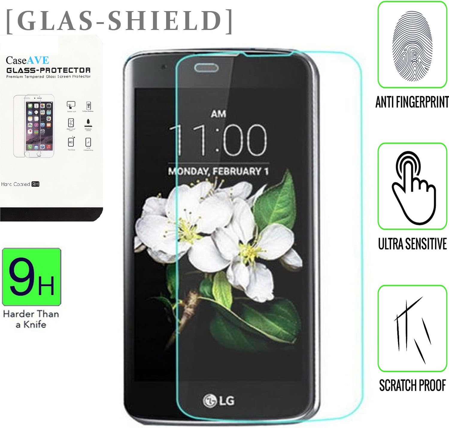 LG K7 / LG Tribute 5 / Escape 3 / Phoenix 2 [ NOT EDGE TO EDGE COVERAGE GLASS]] Temper Glass [9H] HD Clear Clarity and Touchscreen .03mm Tempered Glass Protector [GLAS SHIELD]