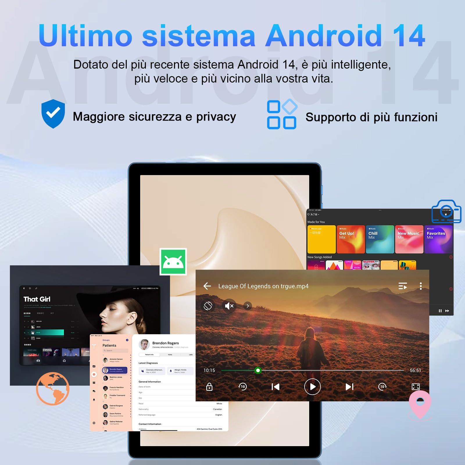 SUAAT 2025 Newest Tablet Android 14 10 Pollici 20GB RAM+128GB ROM(1TB TF), WiFi 6,Octa-Core,1.8Ghz, GMS, 8MP + 5MP, Bluetooth 5.0,OTG, Cast, Tablet PC con Custodia, Tastiera e Mouse, Blu