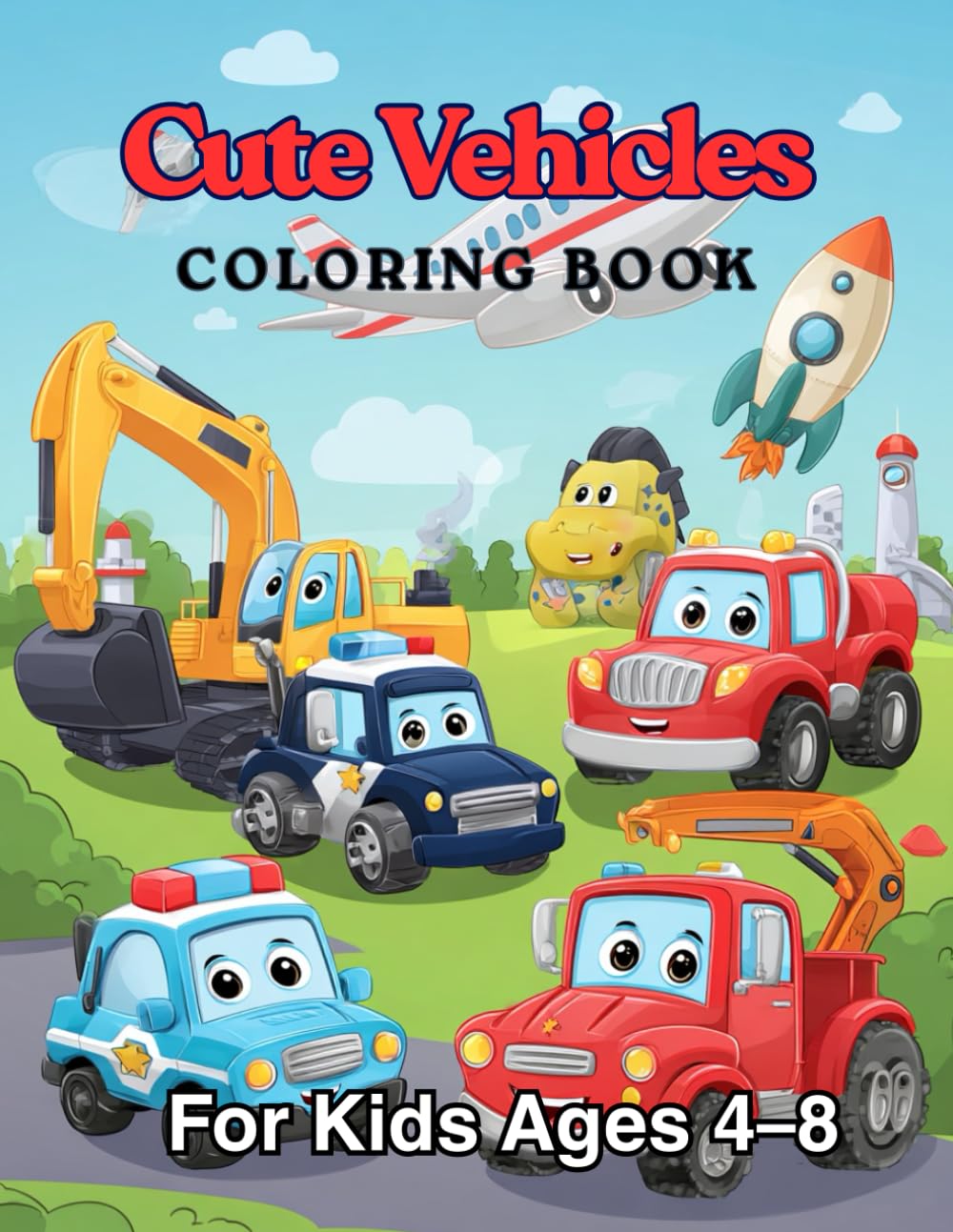 Cute Vehicles Coloring Book for Kids Ages 4–8: Fun and Easy Coloring Pages with Big, Simple Designs
