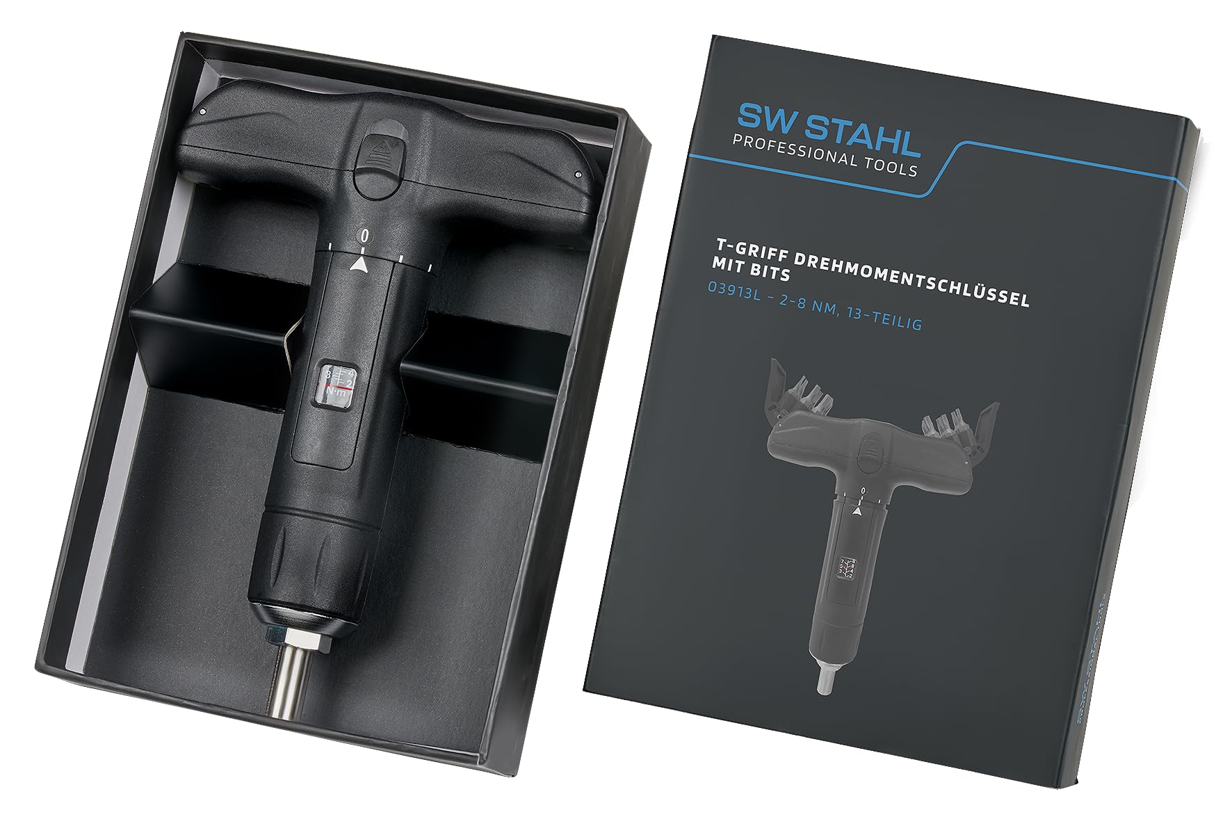 SW-Stahl Llave Dinamométrica con Mango en T, 2-8 Nm, 13 Piezas 03913L | Juego de herramientas con bits para un ajuste preciso del par de giro en vehículos, escala graduada y mango ergonómico