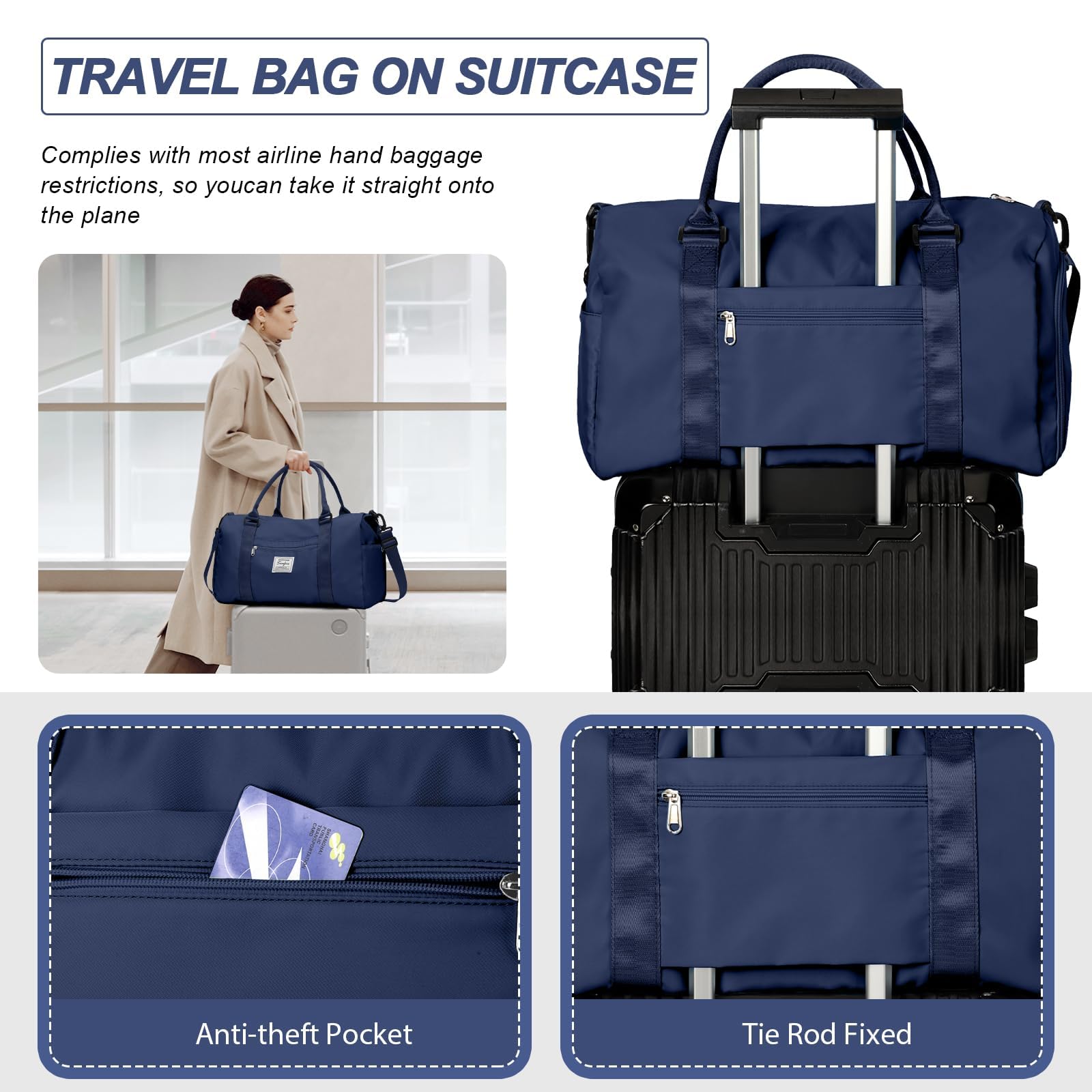 HYC00 Borsone Palestra Donna Uomo Borsa Sportiva con Scomparto Scarpe Borsone da Viaggio Sports Gym Bag Grande Borse da Palestra Piscina Donna Fitness Weekend Duffel Bag Borsa per Ospedale,Blu Reale