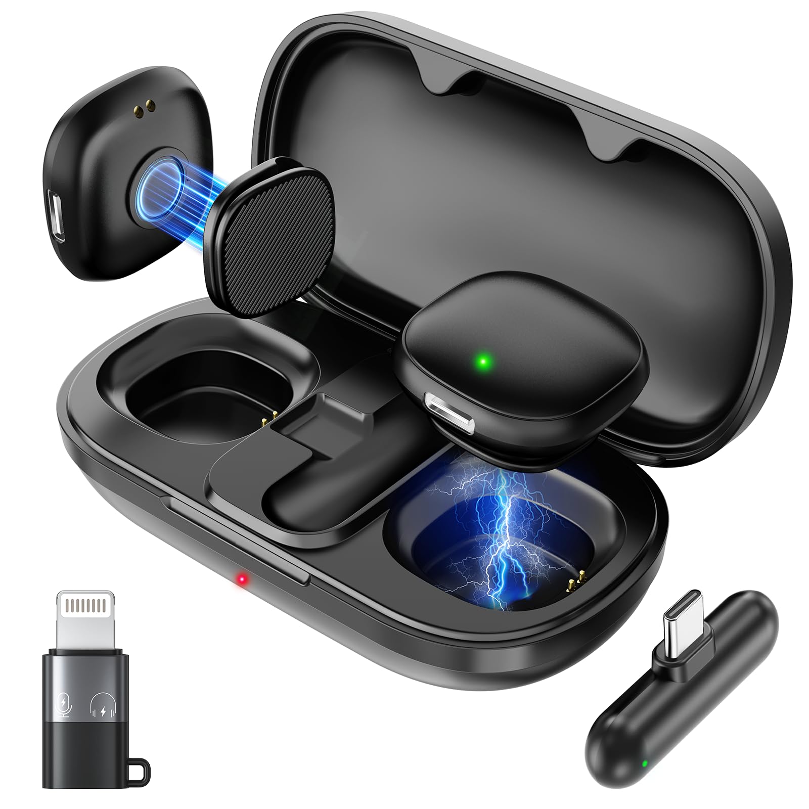 Microfono wireless professionale per iPhone, microfono lavalier wireless, riduzione del rumore AI a 3 livelli, portata 106,7 m, suono Hi-Fi, per iPhone/iPad/Android/fotocamera, microfono per