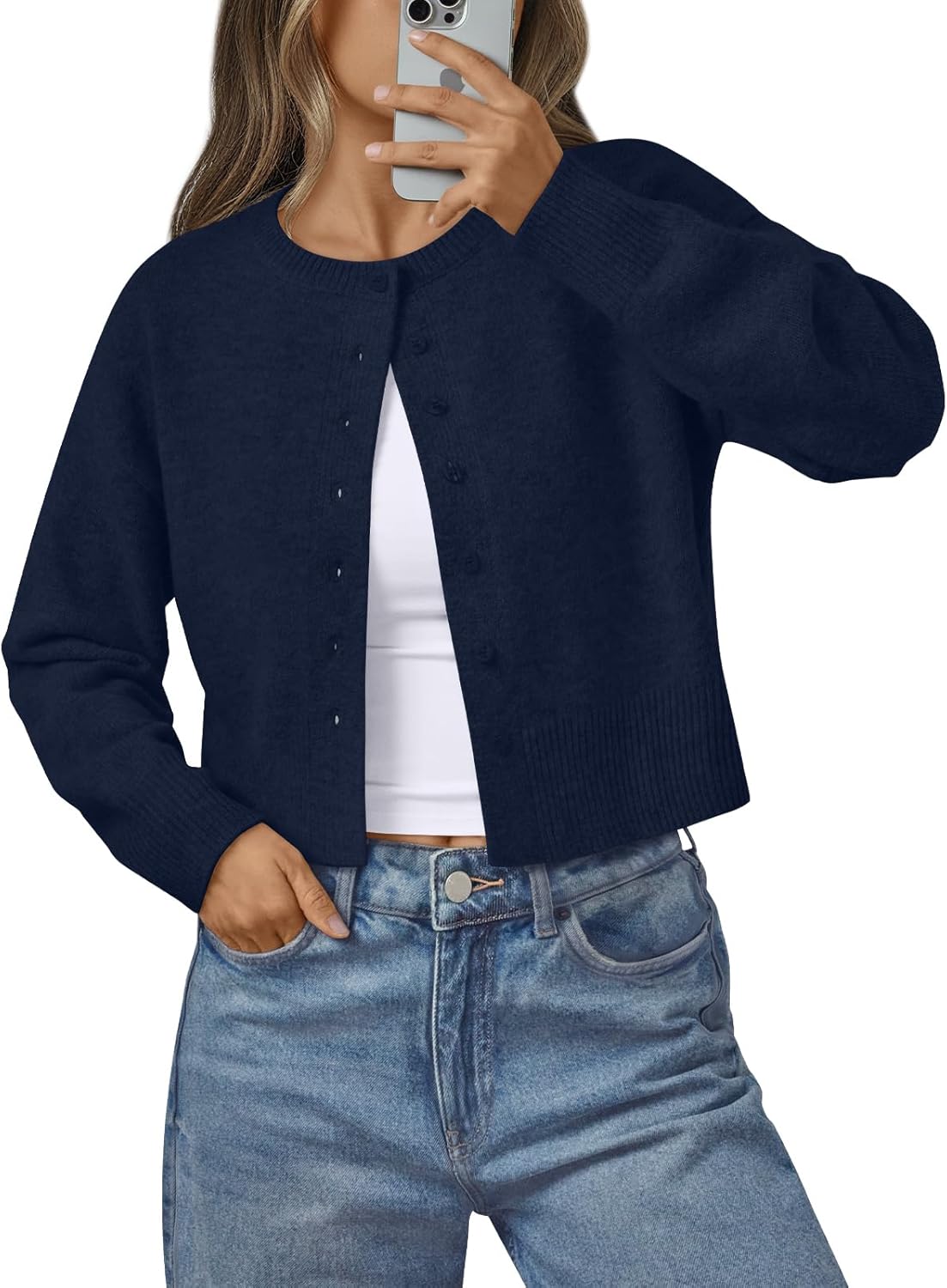 LILLUSORY Womens Cropped Cardigan Sweaters Lightweight Crop Knit Y2k Outfits Fashion Button Up Clothes