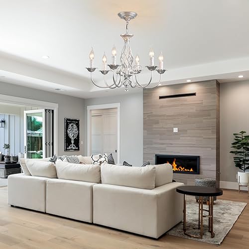 Miniatura 36 de Jaycomey Candelabro de vela de granja para comedor, 6 luces rústicas industriales, lámpara colgante de techo, lámpara colgante negra vintage