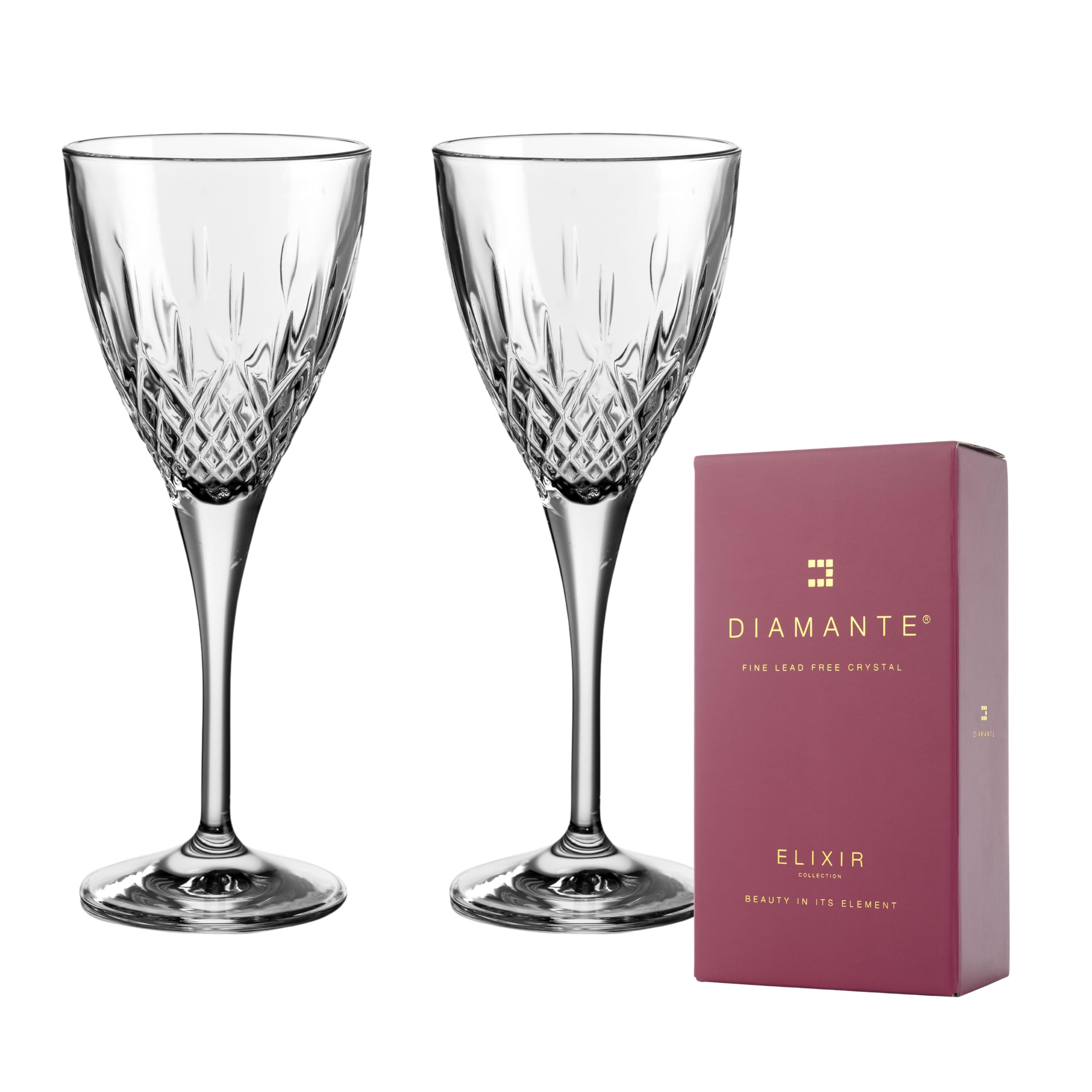 DIAMANTE Regency Crystal Wine Glasses - Made from Premium Crystal - Set of 2