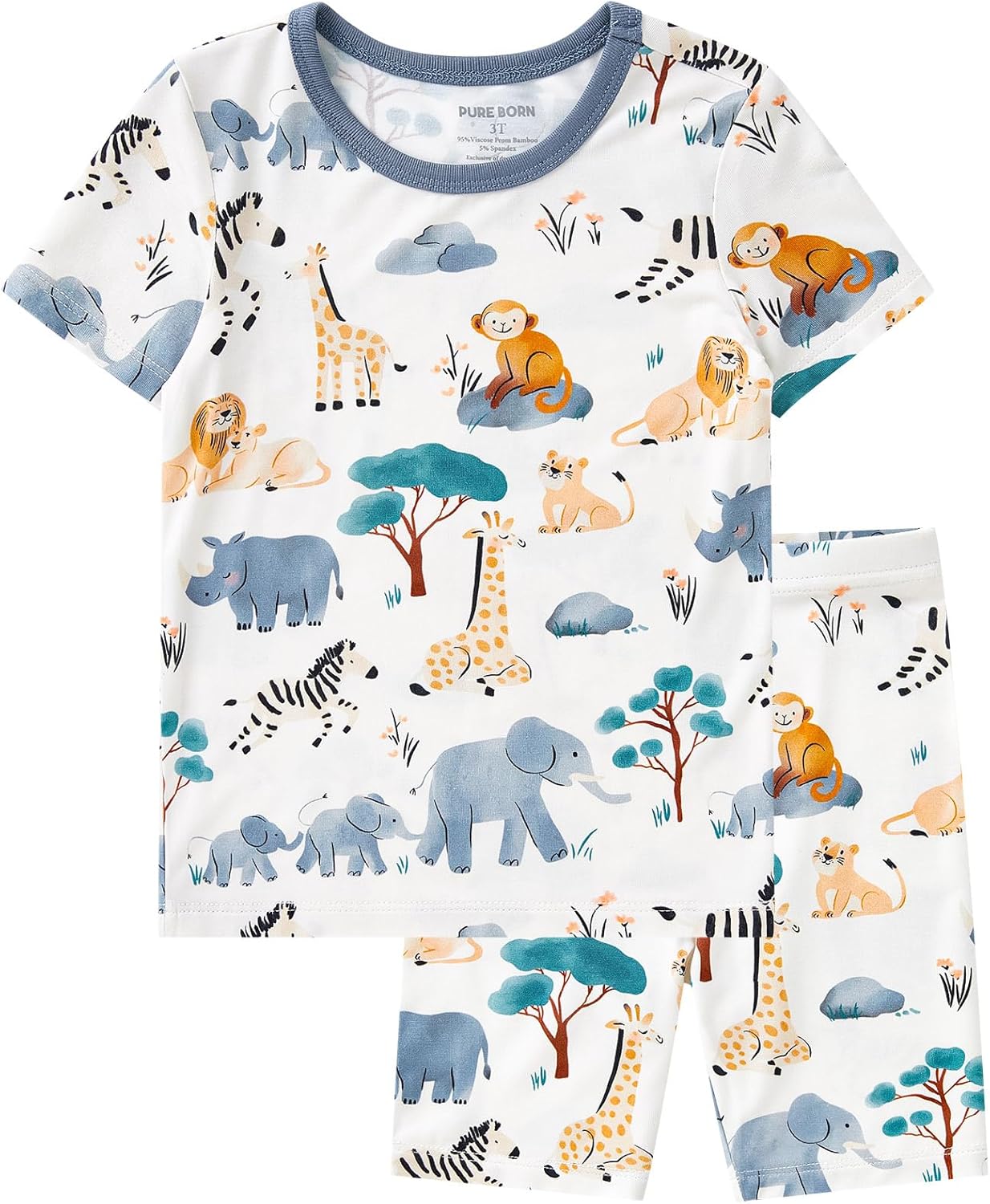 pureborn Toddler Little Kids Viscose From Bamboo Pajamas Set Short Sleeve Pjs Snug Fit Sleepwear 2pcs