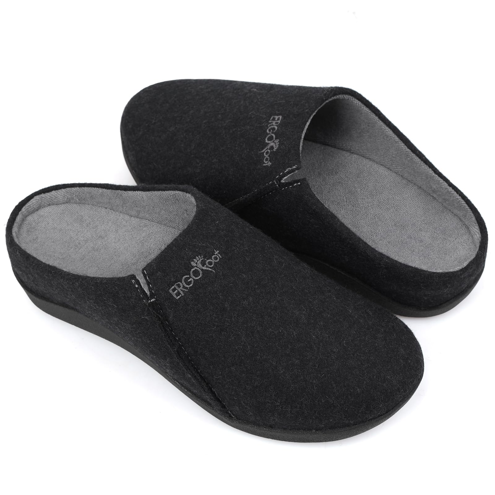 ERGOfootHouse Slippers With Arch Support, Orthopedic Slippers for Plantar Fasciitis Pain Relief, Comfy Wool Felt Clog Slippers, Non-Slip Indoor Outdoor House Slipper for Women and Men/Grey