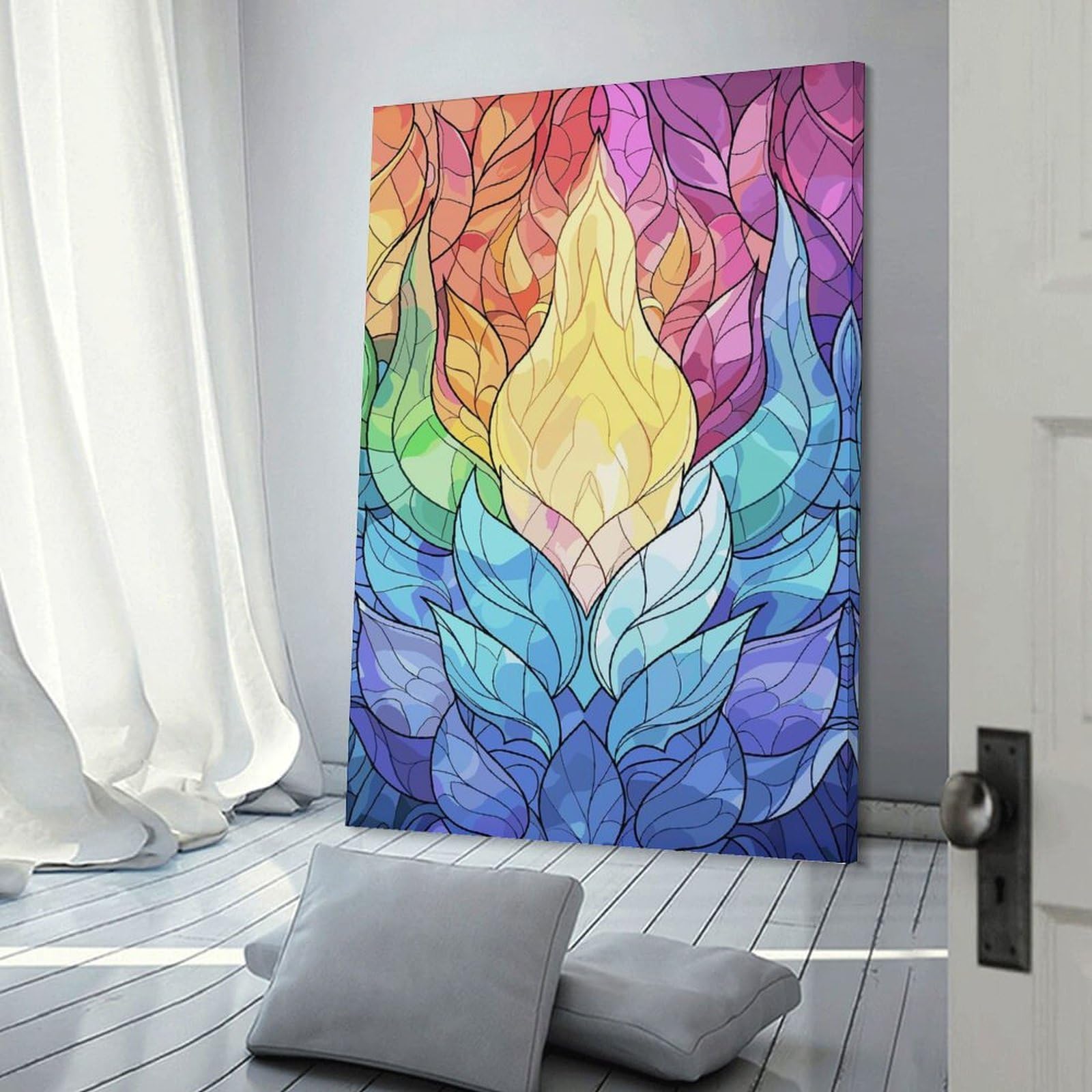 Junmoney Vibrant Floral Mandala Canvas Wall Picture 20x30inch(50x75cm), for Living Spaces, Bedrooms Or Relaxed Rooms, Modern Wall Decor for Cosy Interiors