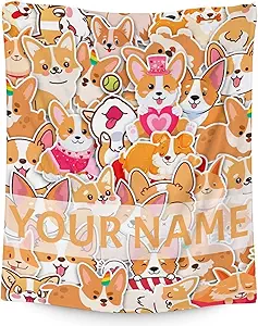 Personalized Corgi Blanket Gifts with Name - 40"x50" Cute Throw for Adults, Kids - Colorful Soft Fuzzy Blankets for Bed, Couch & Living Room