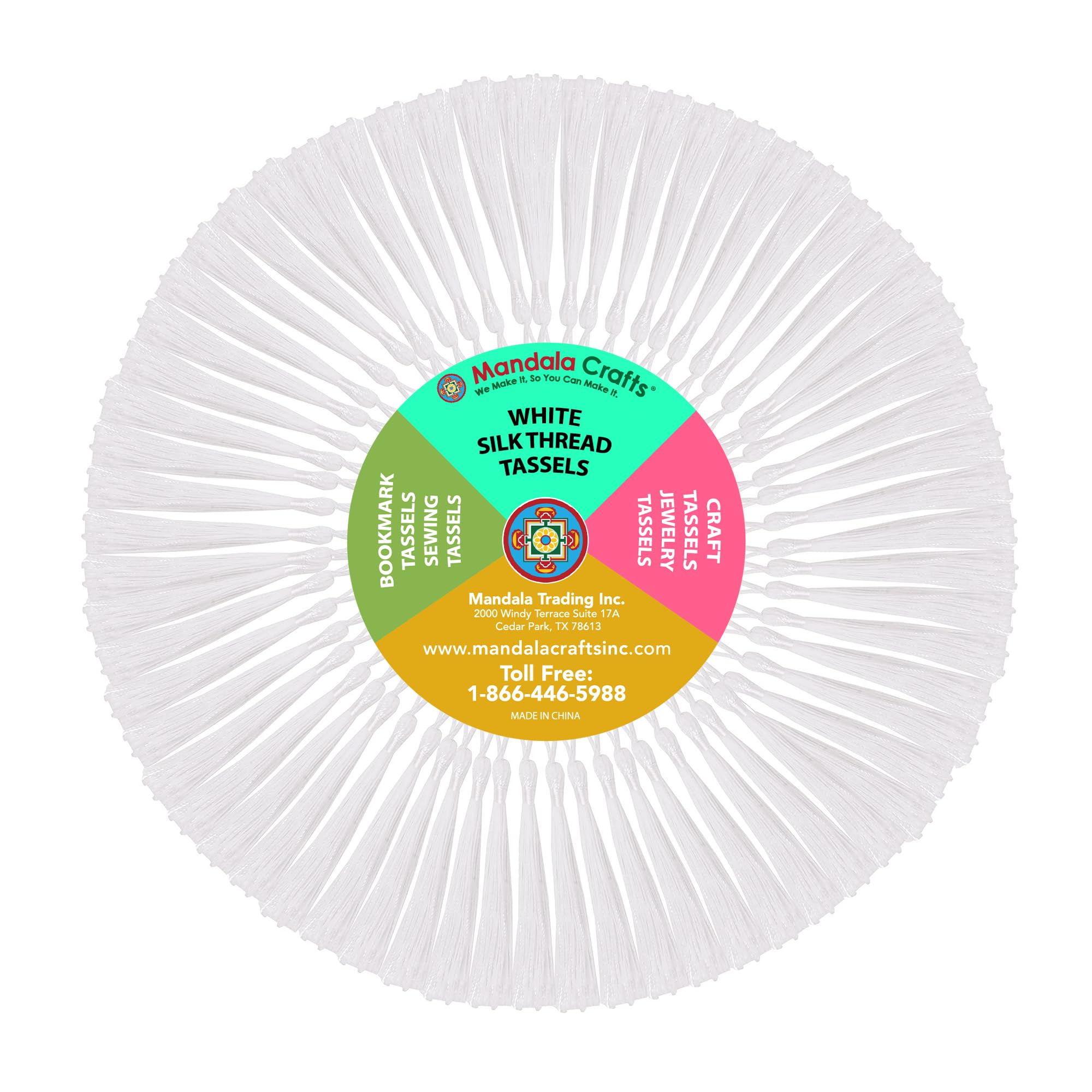 Mandala Crafts 100 White Silky Bookmark Tassels with Loops for Crafts