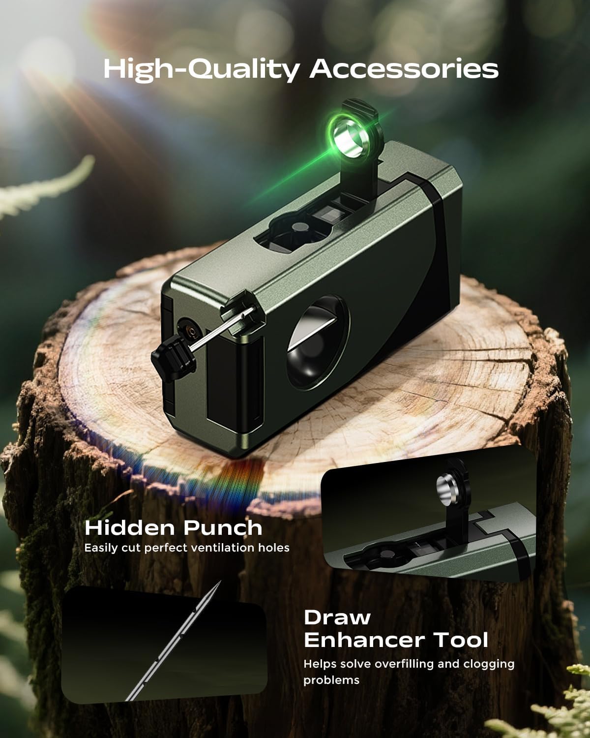 6-in-1 Triple Torch Lighter, with Holder, Punch, Straight & V Cutter, Draw Enhancer Tool, Included Gift Box for Men, Outdoor Multifunctional Accessories, Windproof Refillable Butane Lighter for Travel