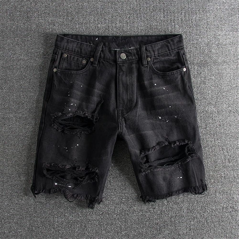 Mens Broken Hole Hip Hop Denim Shorts Harajuku Ripped Jeans