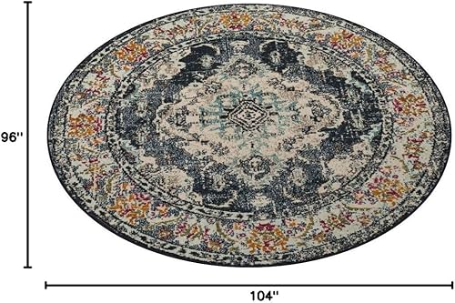 Miniatura 43 de Safavieh Tapete de área grande, colección Monaco, 11 pies x 15 pies, azul marino y celeste, diseño desgastado de medallón, no desprende pelusa