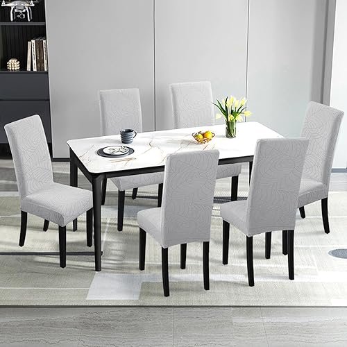 Miniatura 8 de Juego de 6 fundas para sillas de comedor, fundas para sillas Parsons de jacquard elástico, fundas para sillas Parsons, extraíbles y lavables, fundas