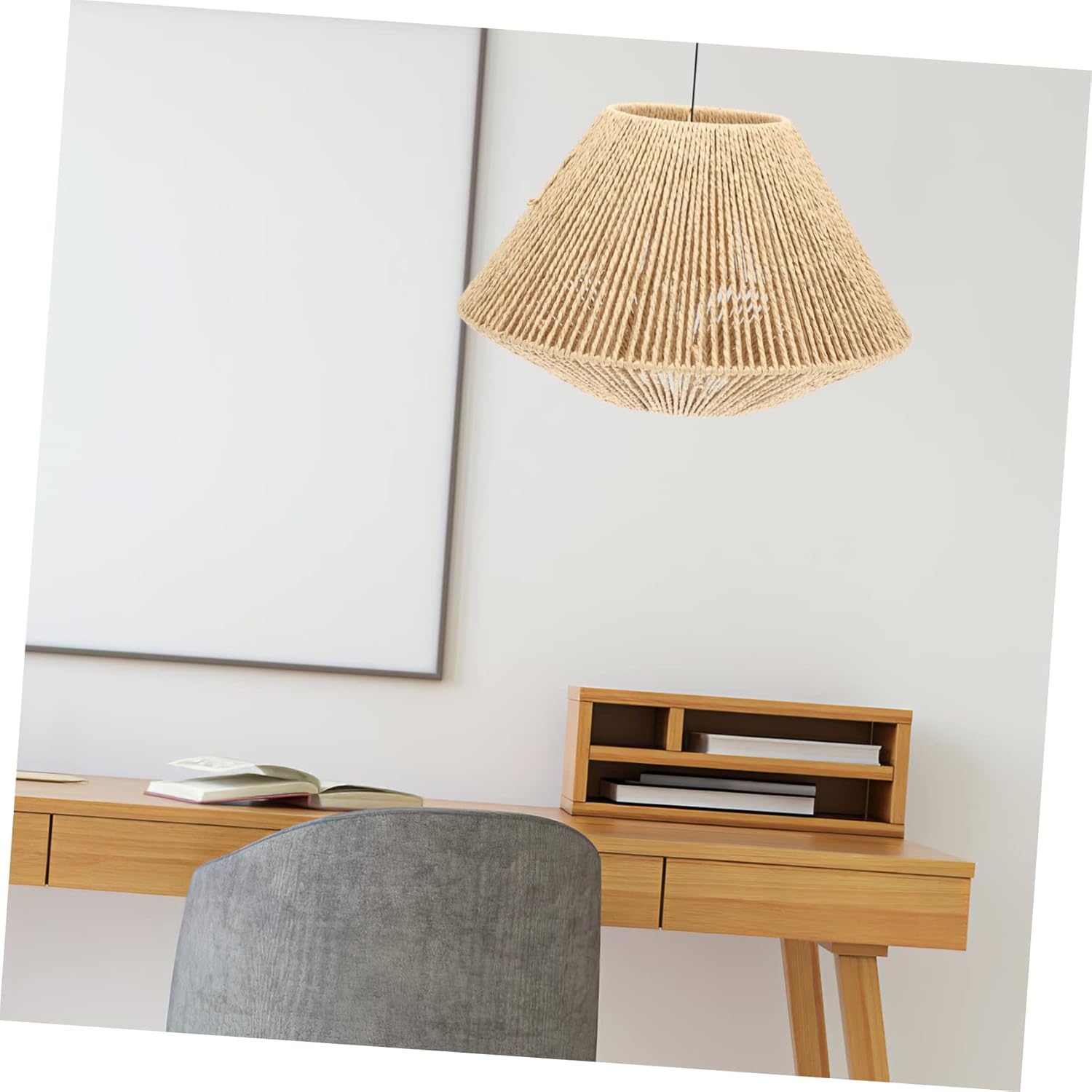 Artibetter Reversible Rattan Lampshade Replacement for Ceiling Lamp Rustic Wicker Light Cover for Bedroom
