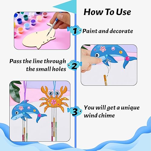 Miniatura 3 de Artes y manualidades para niños, campanilla de viento para niños, kit de campanilla de viento para niñas, niños, artes y manualidades de madera para