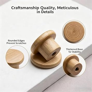 2 Pack Wood Drawer Knobs Flat Round Cabinet Pulls Unfinished Hardware
