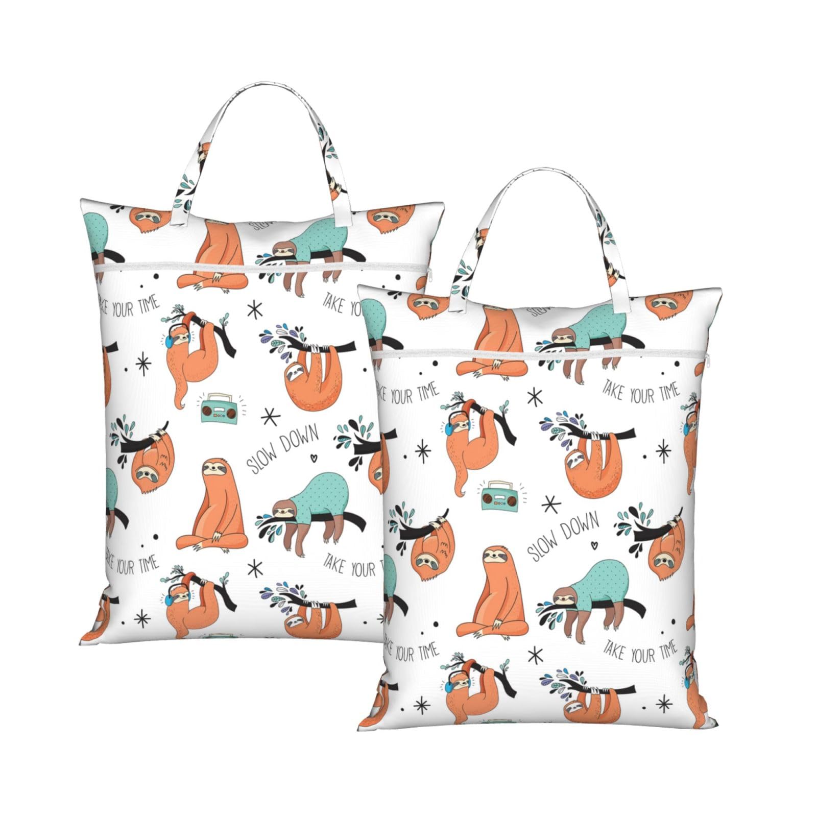 Yfsgdlbn 2Pcs Brown Sloth Printed Travel Dirty Laundry Bag Clothes Pack Storage Basket Bag
