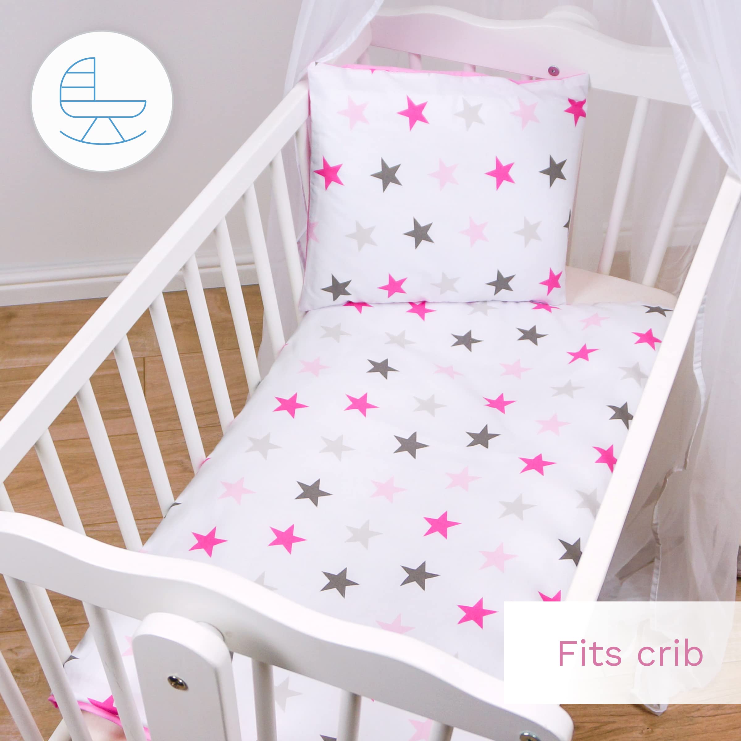 Baby Comfort 5 Piece Toddler Bedding Duvet Pillow with Covers & Jersey Sheet fits 90x40cm Crib 12M+ (Pink Stars) — view 6
