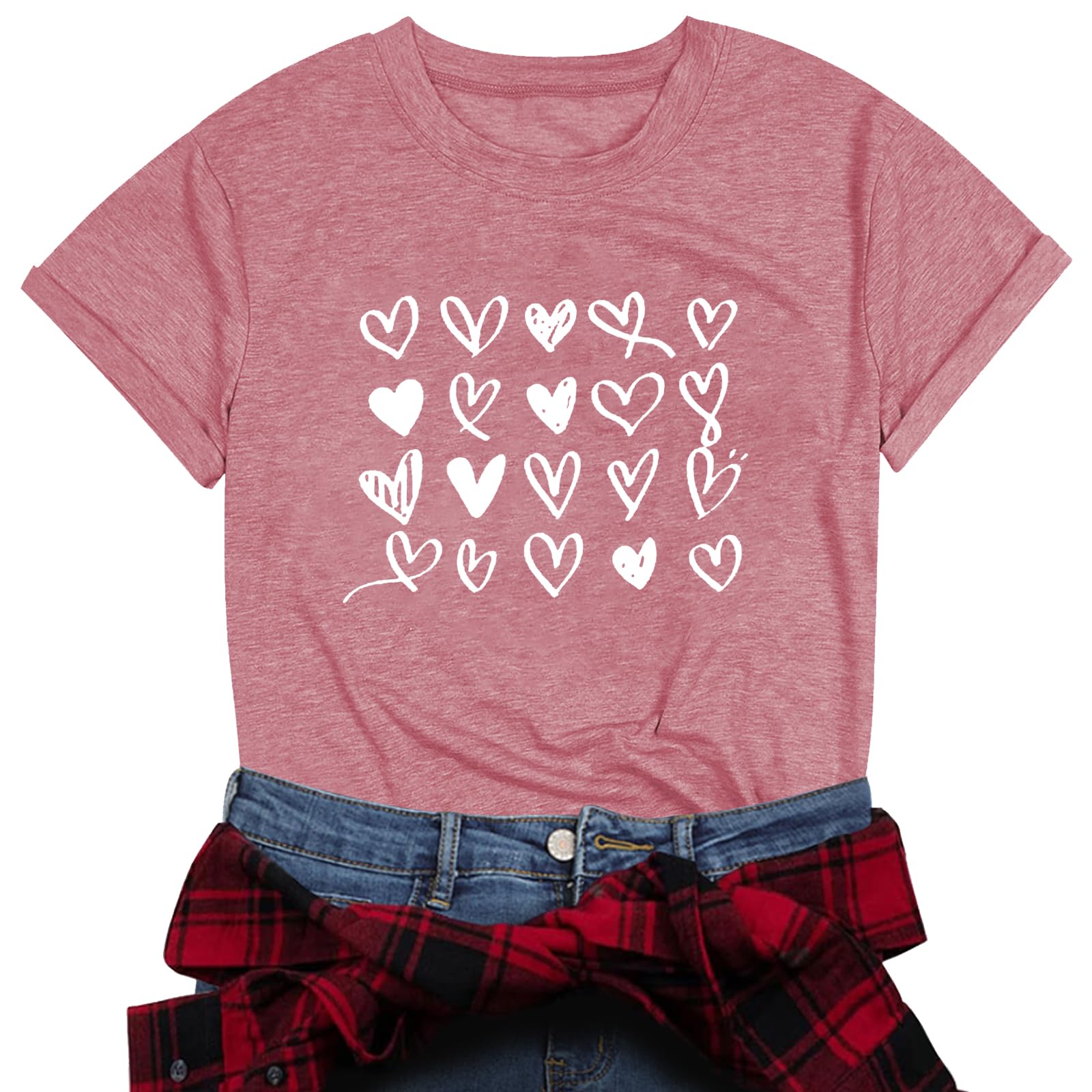 Camicie per San Valentino da donna, maglietta grafica stampata con cuore innamorato di San Valentino carino ragazze casual top