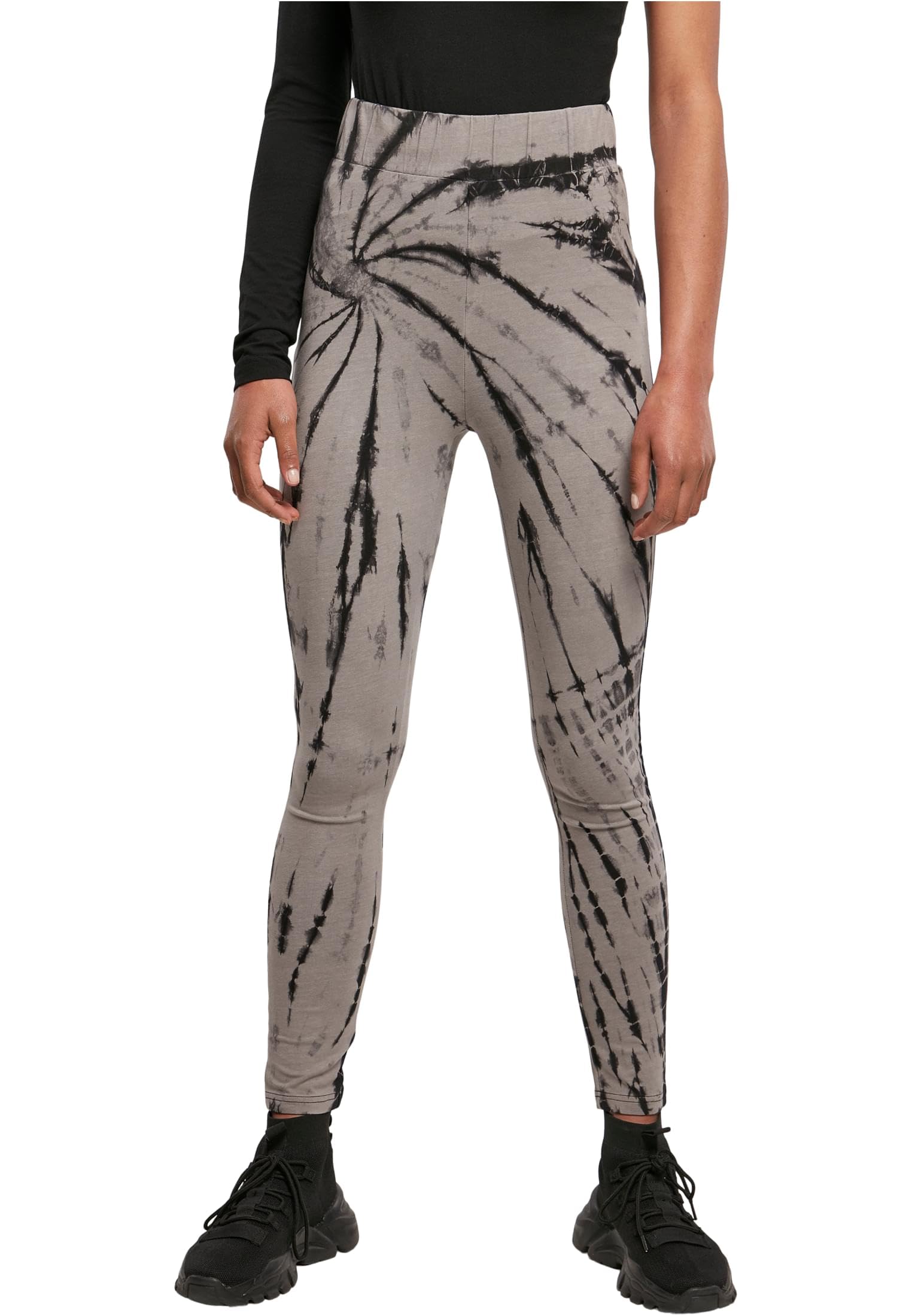 Urban Classics Women's Ladies Cotton Tie Dye High Waist Leggings Leggings, Black/Asphalt, XS