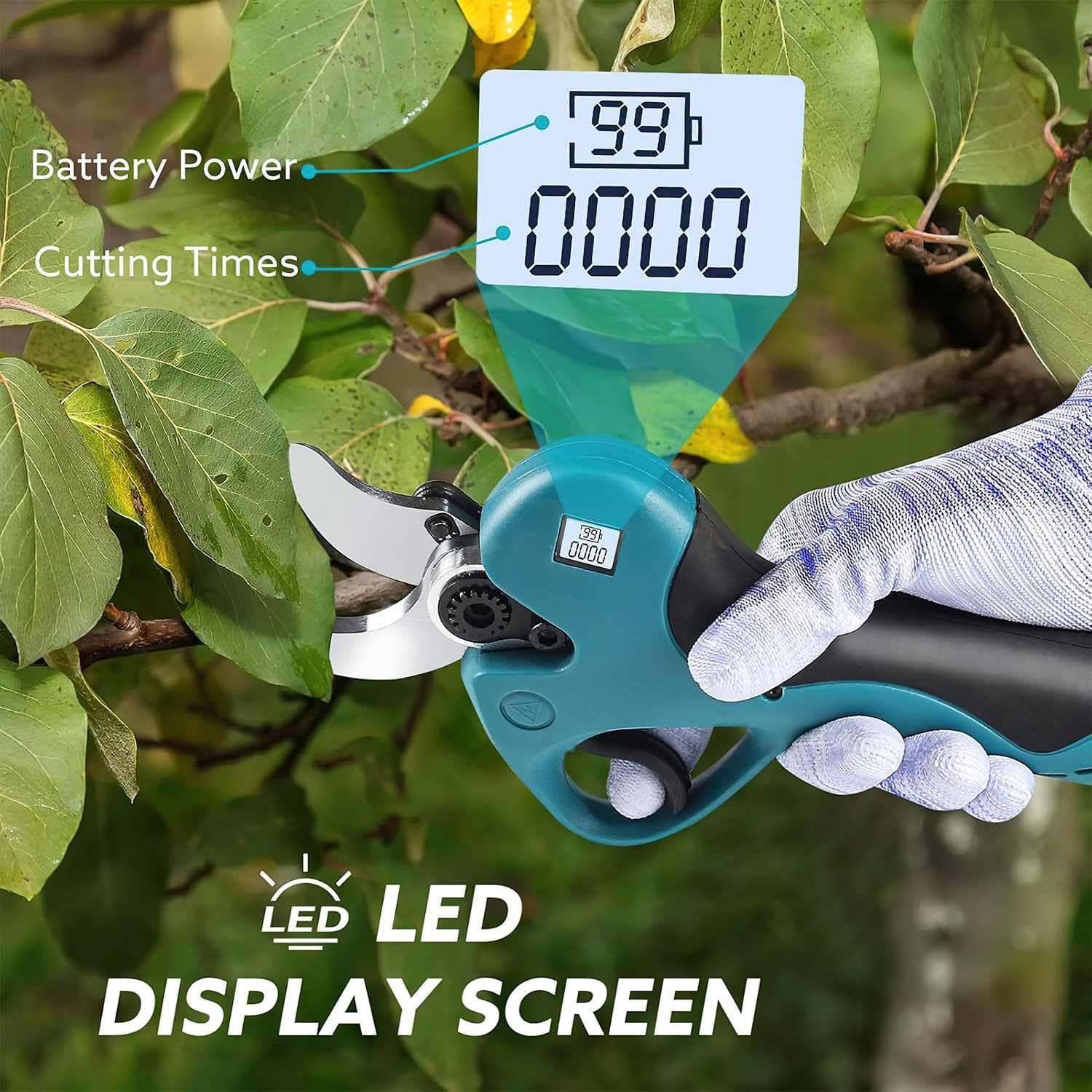 Sécateur Électrique sans Fil 40mm, Sécateur électrique avec 2x2000mAh 21V Batteries, SK5 Lame Tranchante, Portable Sécateur à Batterie Professionnel pour le Jardinage et l'élagage (40MM)
