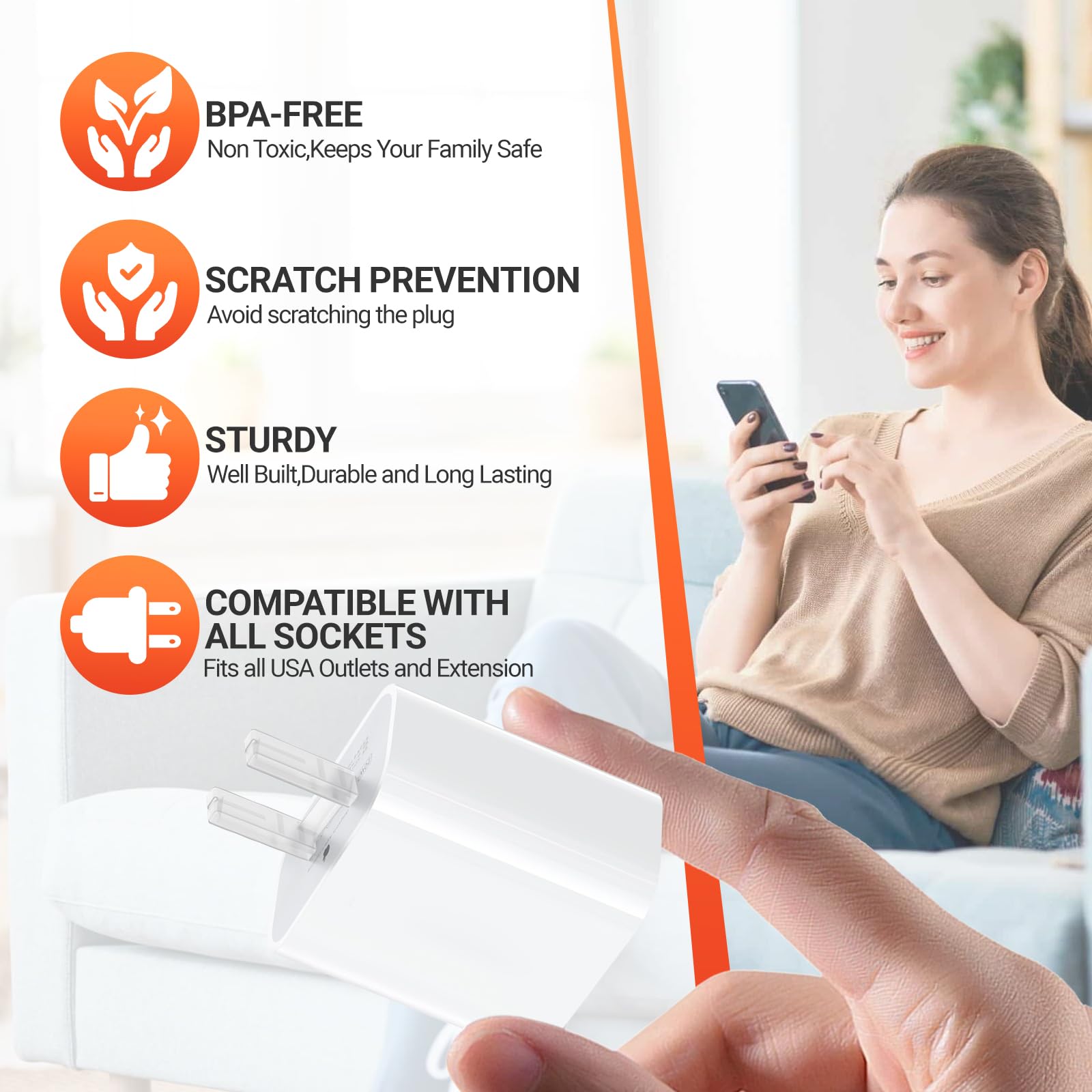 10 coperture per presa di alimentazione a 2 pin, copertura a prova di bambino per presa di alimentazione, adattatore per caricabatterie USB standard USA, accessori antiruggine, non adatto per spine