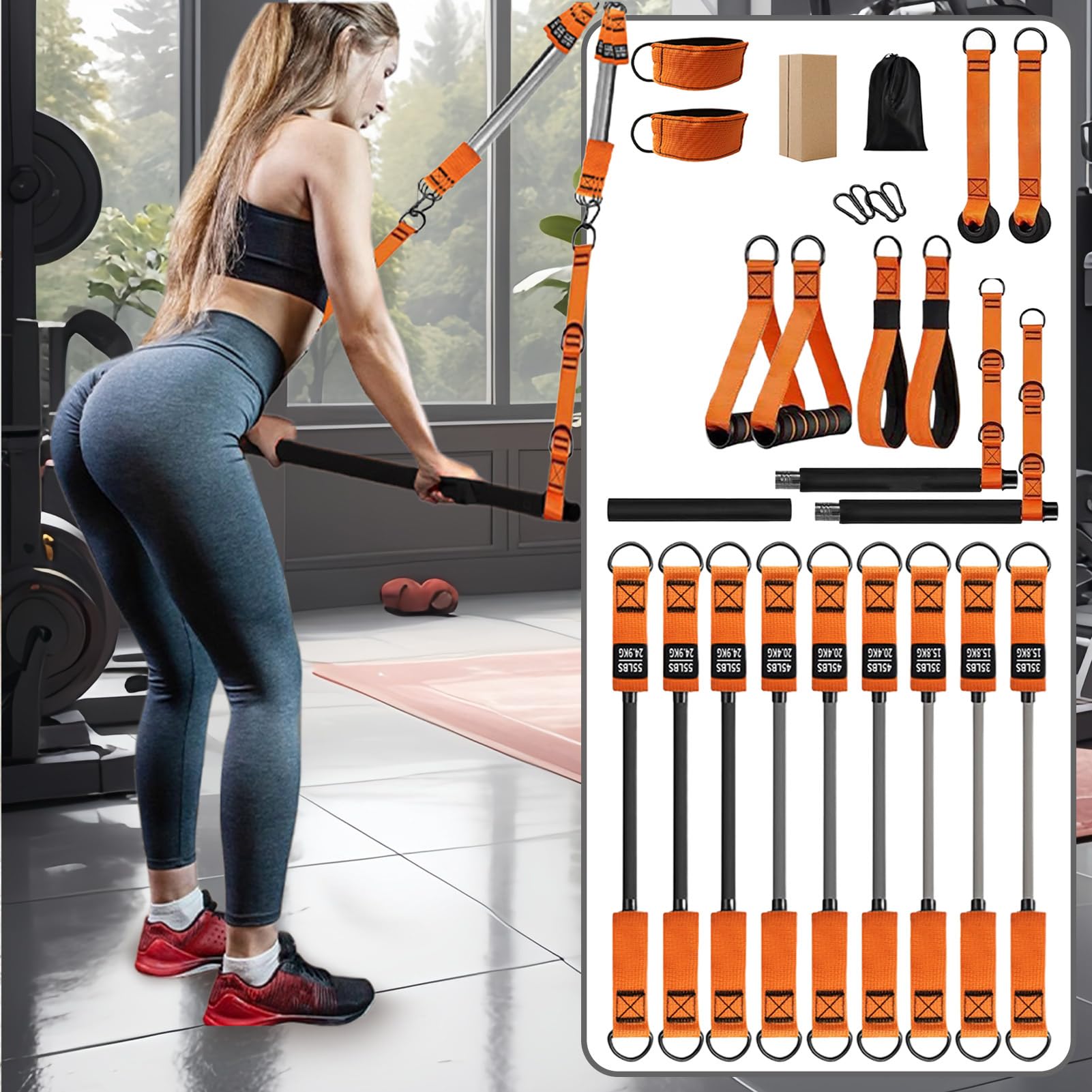 Tragbares Pilates-Bar-Set Tragbares verstellbares Widerstandstraining | Körperformungs-Trainingsgerät Multifunktionales Muskeltraining, für , Studio, Frauen, Männer, Anfänger, Athleten,