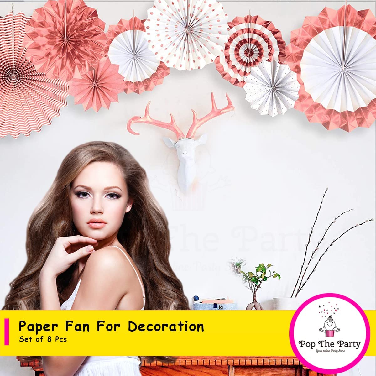 Pop The Party Pink Star Paper Fan Decorations – Pack of 6 | Hanging Party Décor | Foldable Fans for Birthday, Baby Shower, Graduation, Patriotic Celebrations & Events - Image 3 thumbnail