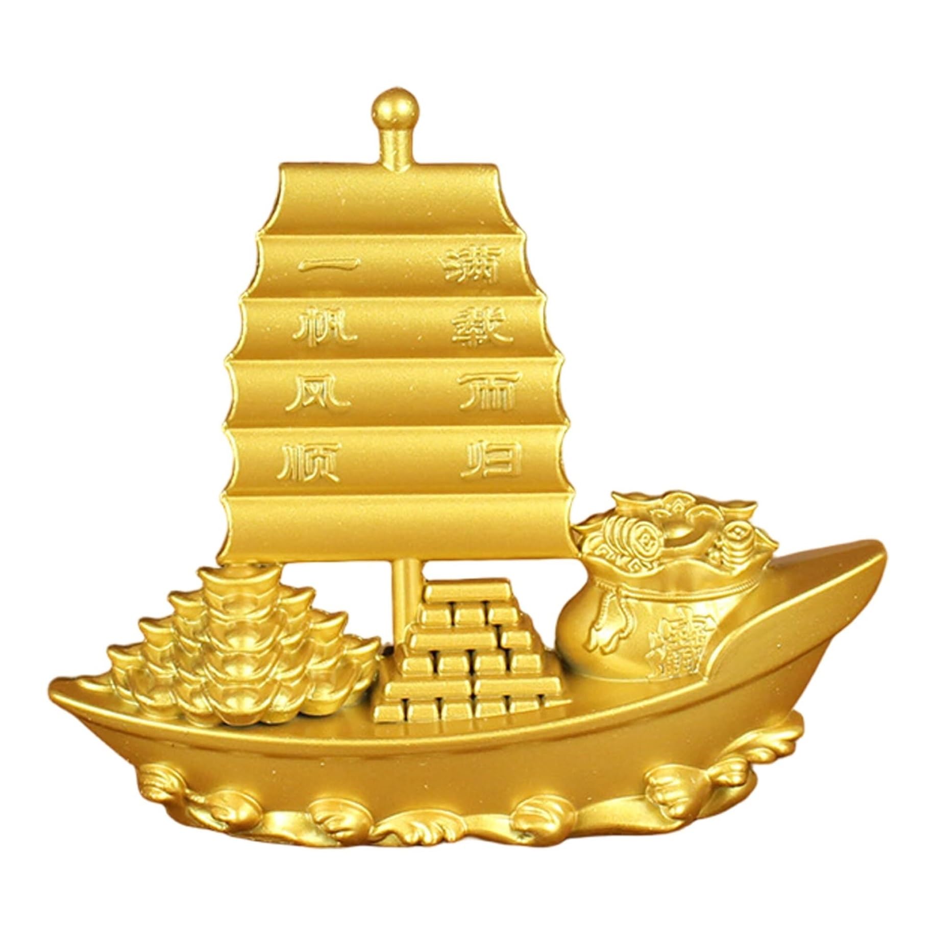 Kukuuu One Color Feng Shui Gold Ship Statue Good Fortune Prosperity Sailboat Model Home Office Desk Decor