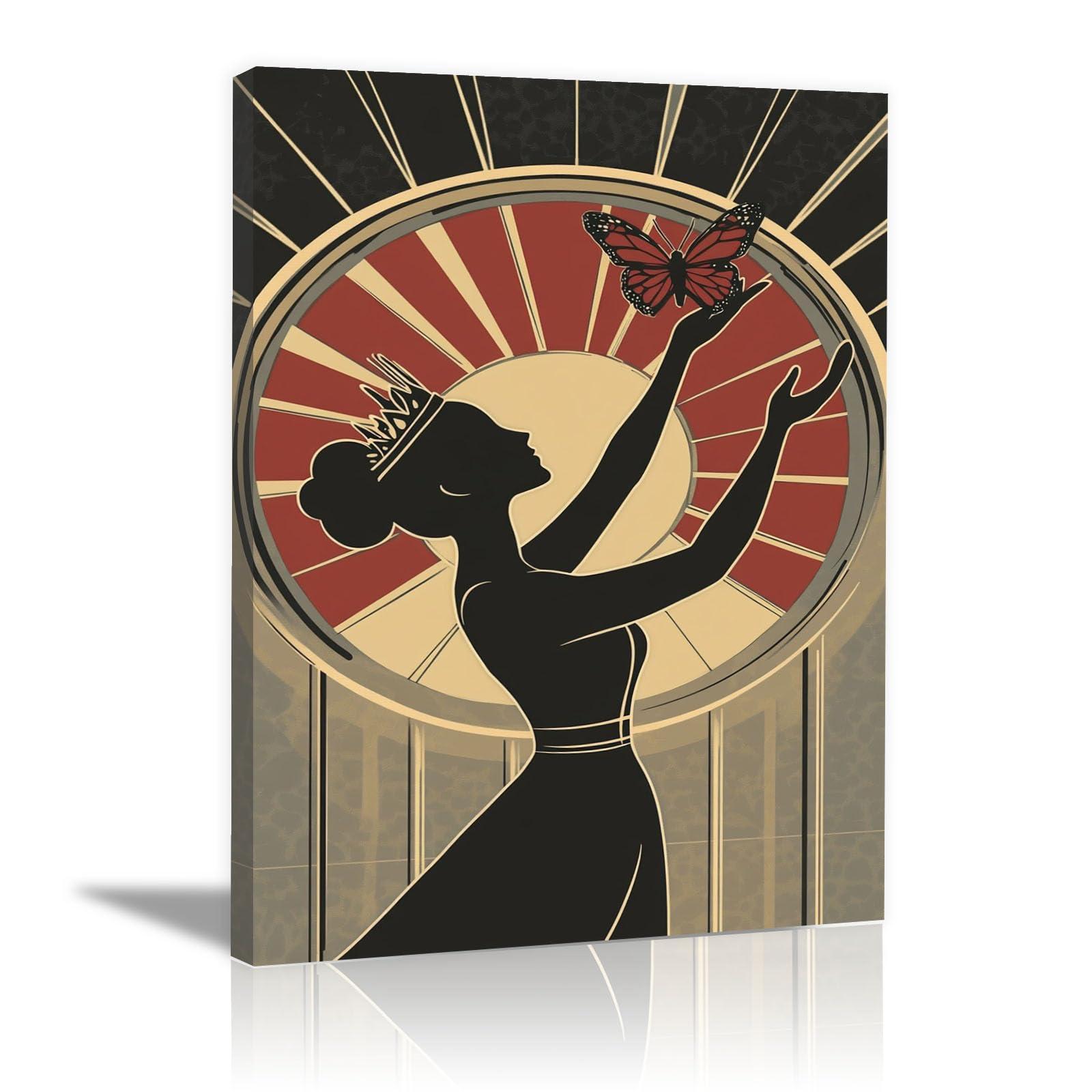 TERUEA Elegant Artwork for Girls Room Bedroom Wall Decor Art Deco Woman with Butterfly Vintage Humor Wall Poster for Bathroom Toilet Decor(Red)-70x100cm Framed