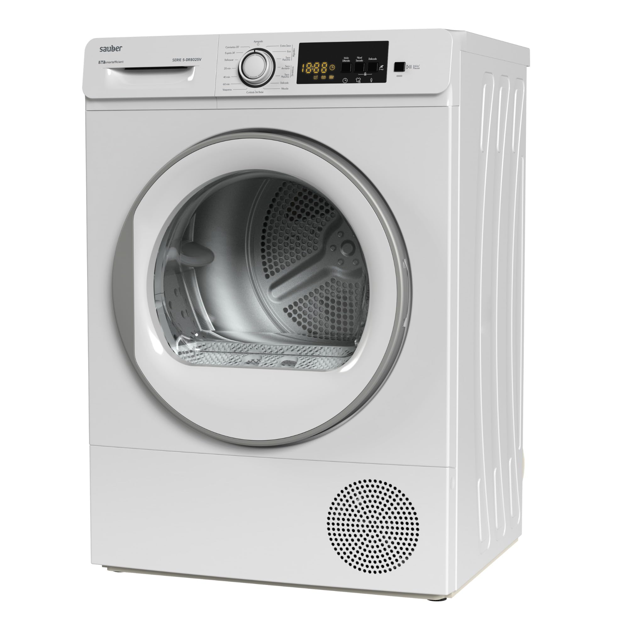 Sauber - Secadora BOMBA DE CALOR SERIE 5-DR8025V - 8 kg - E - 15 Programas - Iluminación del Tambor - Media Carga Avanzada - ENTREGA EN DOMICILIO CON INSTALACIÓN INCLUIDA