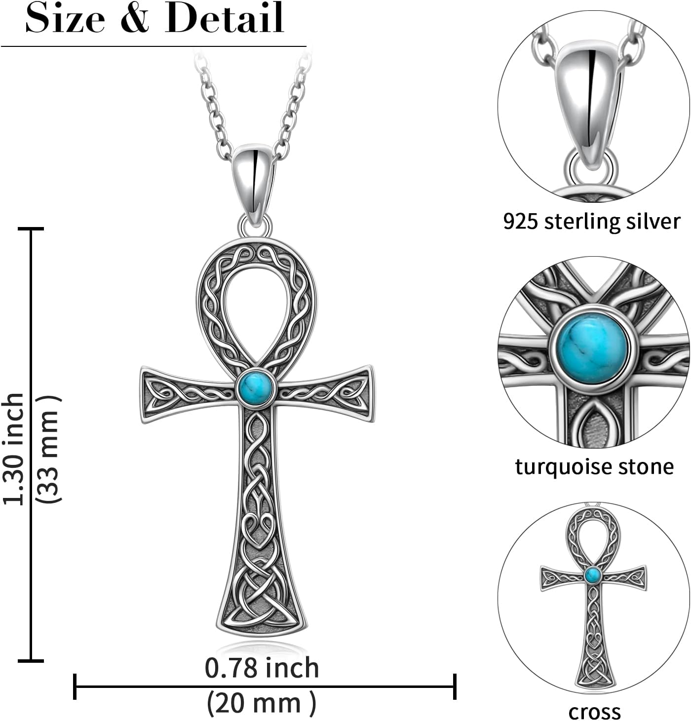 Cross Turquoise Necklace 925 Sterling Silver Thorns Cross Pendant Necklace Engraved All Things are Possible Religious Christian Jewelry Gifts for Women Men - Image 4