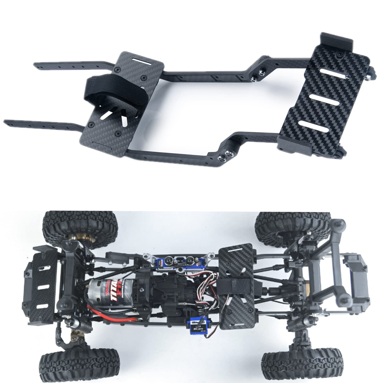 Runup RC, rama samochodowa z włókna węglowego, szyny podwozia ramy bocznej z uchwytem na tacę na baterie do Traxxas TRX4 1/10 RC części do gąsienicy