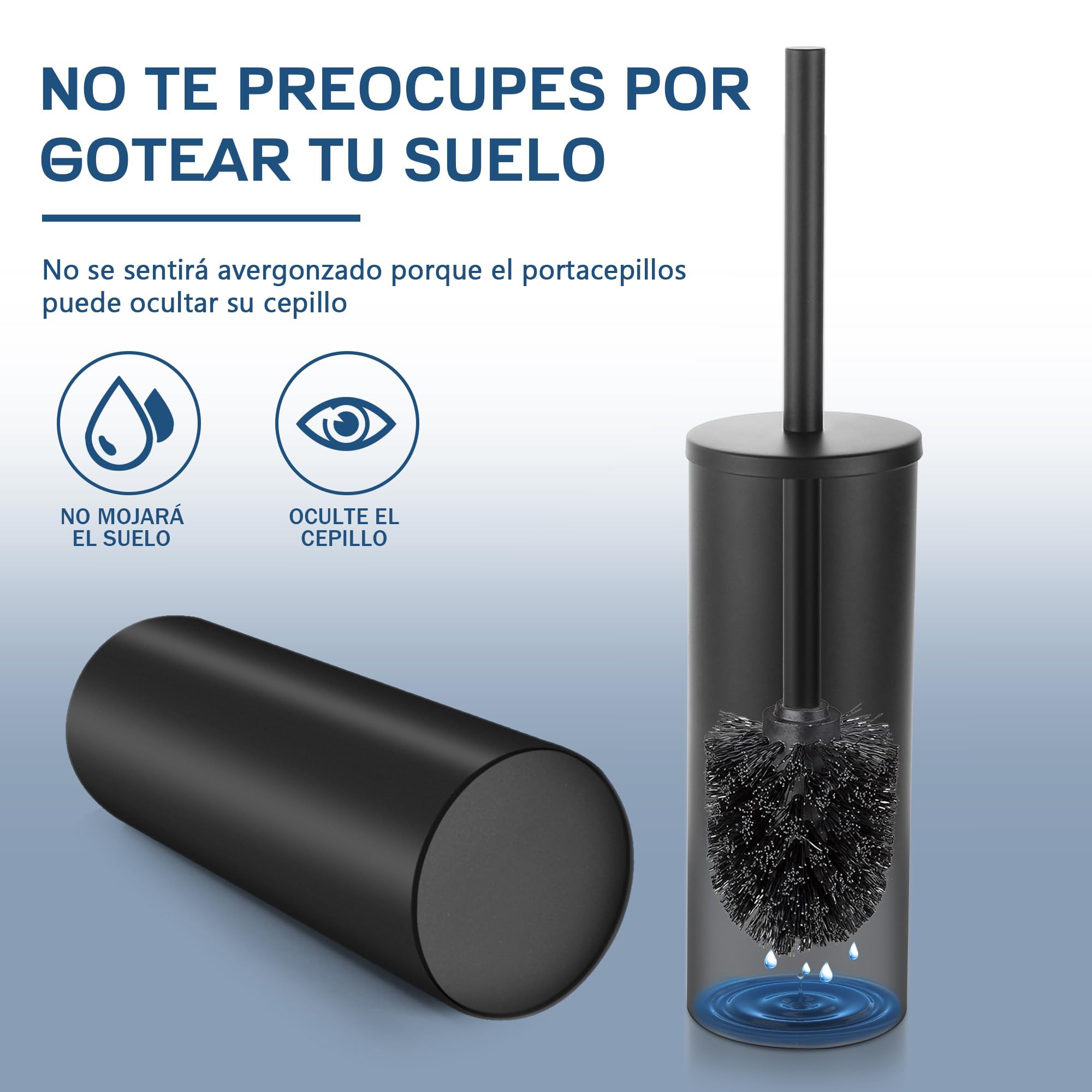 Escobillas de Baño Escobilla WC Escobillero Baño Toilet Brush Piacaba Casa de Banho con Mango y Base de Acero Inoxidable, Negro