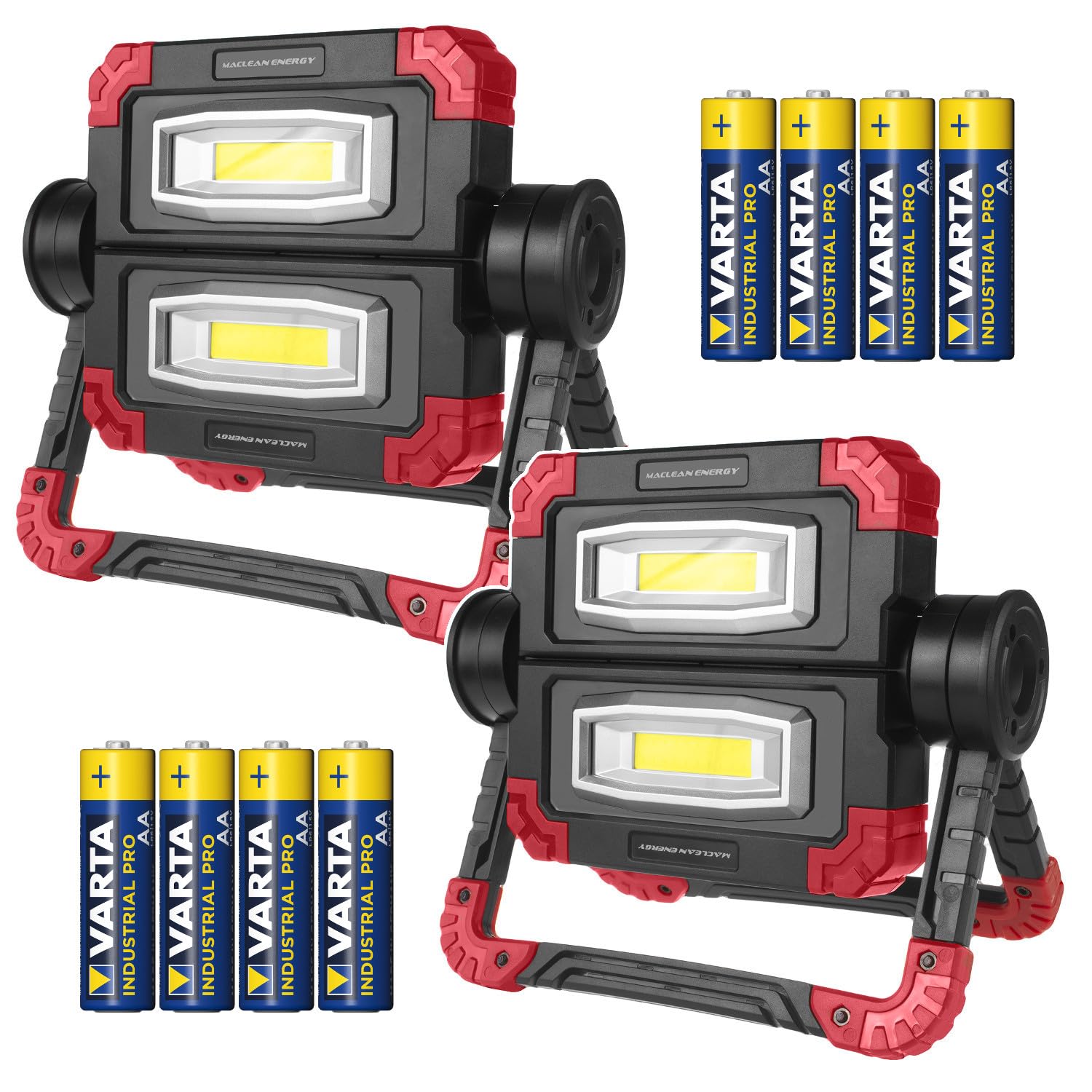 Maclean 2 foldable COB LED work lights | 300 lm 6500 K 3 modes IP44 Operates with AA batteries included in delivery [Energy class F]