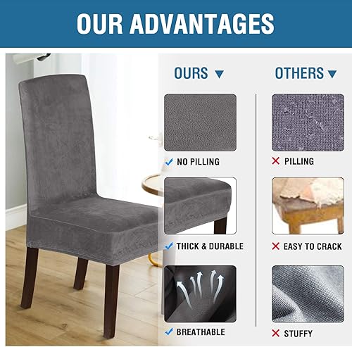 Miniatura 4 de H.VERSAILTEX Juego de 6 fundas de terciopelo para sillas de comedor, fundas elásticas para sillas Parson, fundas protectoras de silla, fundas de