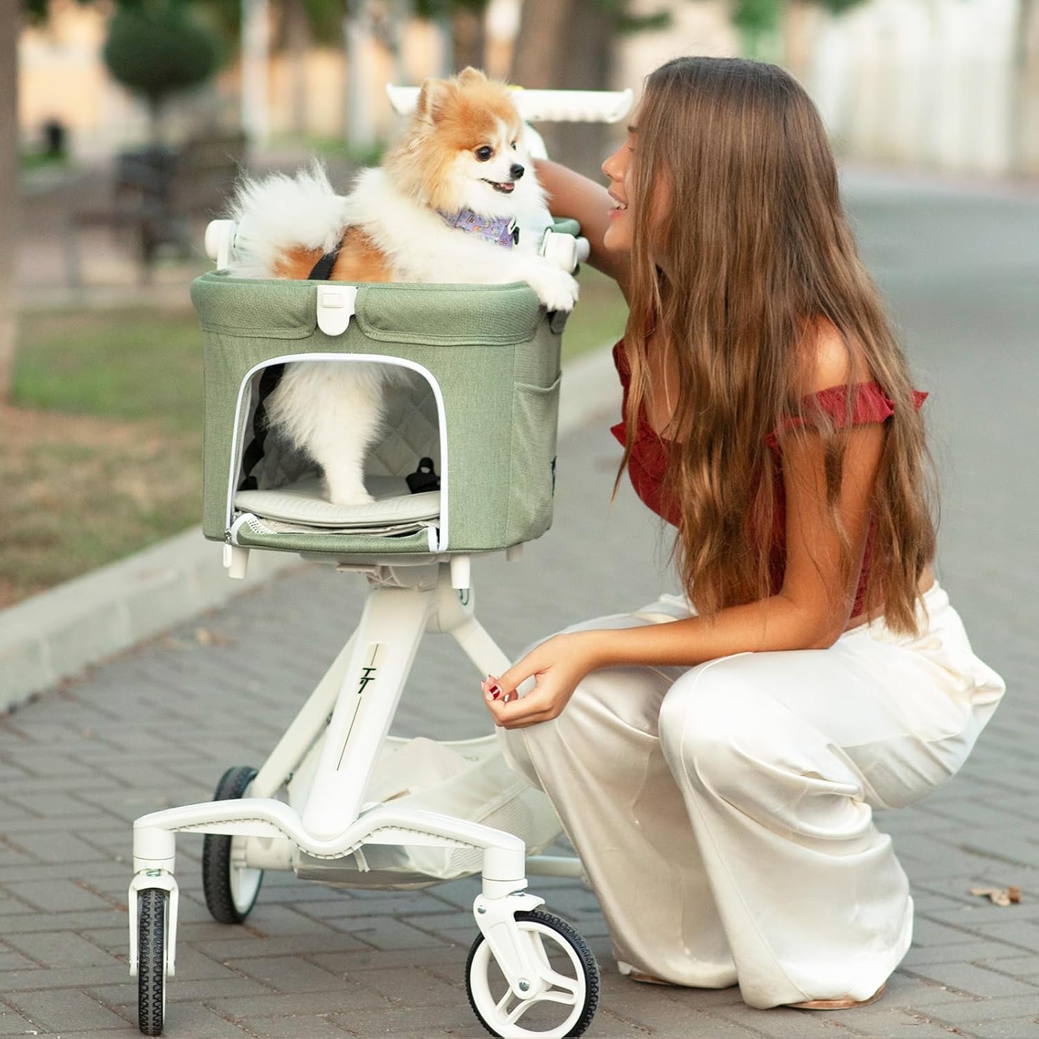 TT Lightweight Pet Stroller for Small Dogs & Cats, 3-in-1 Dog Stroller with Removable Carrier, 180° Sunshade Canopy Cover & Adjustable Handle for Outdoor Walk (Green)